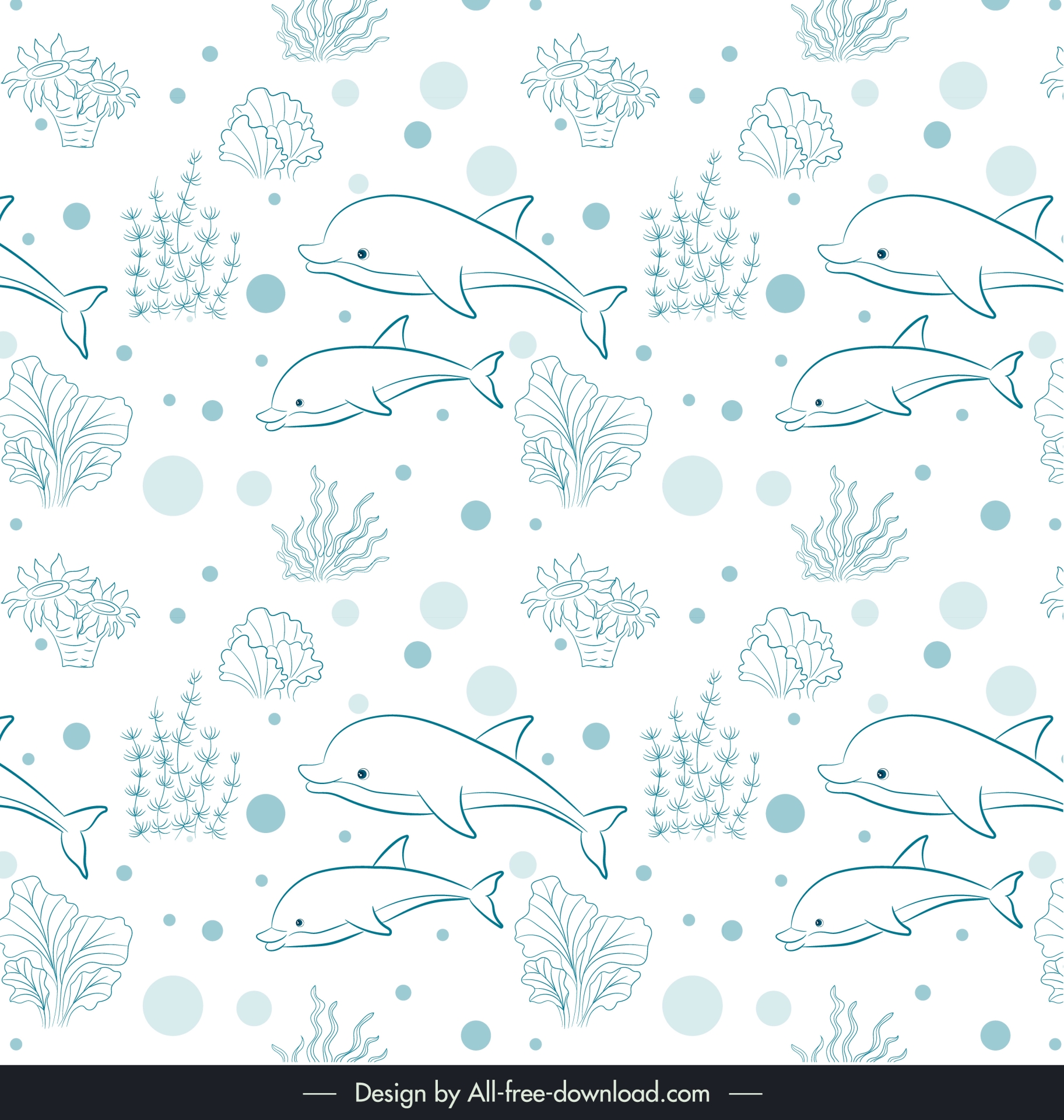   dolphin pattern repeating handdrawn outline