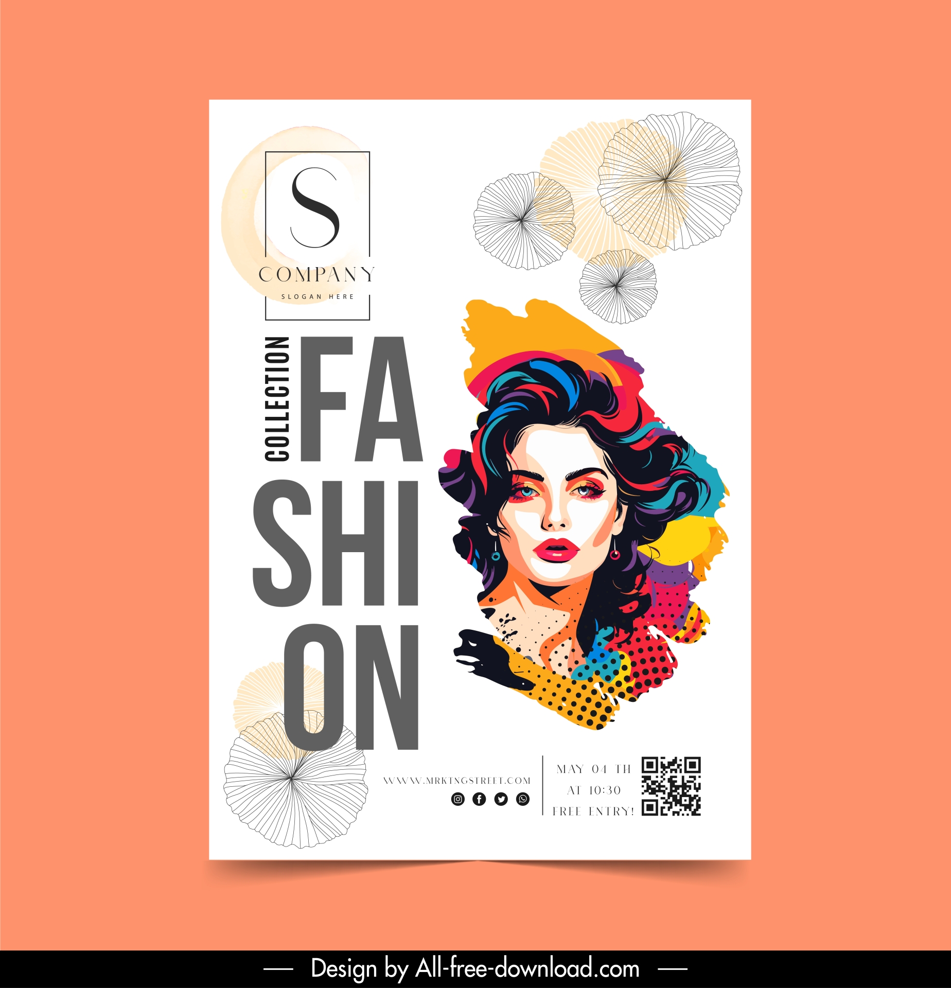 fashion advertising flyer template lady face petal decor