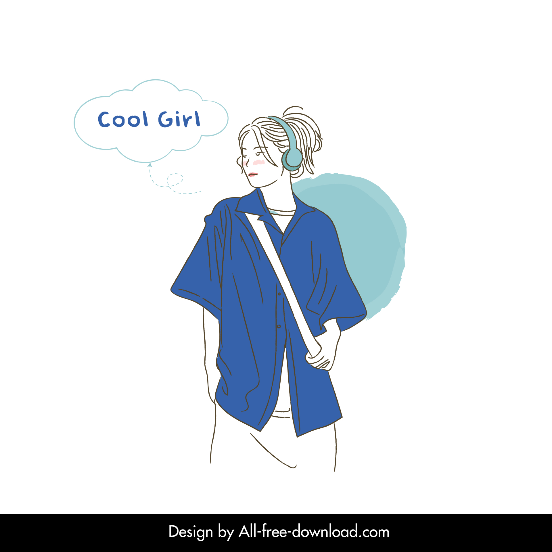 a cool girl icon flat handdrawn line art cartoon sketch 