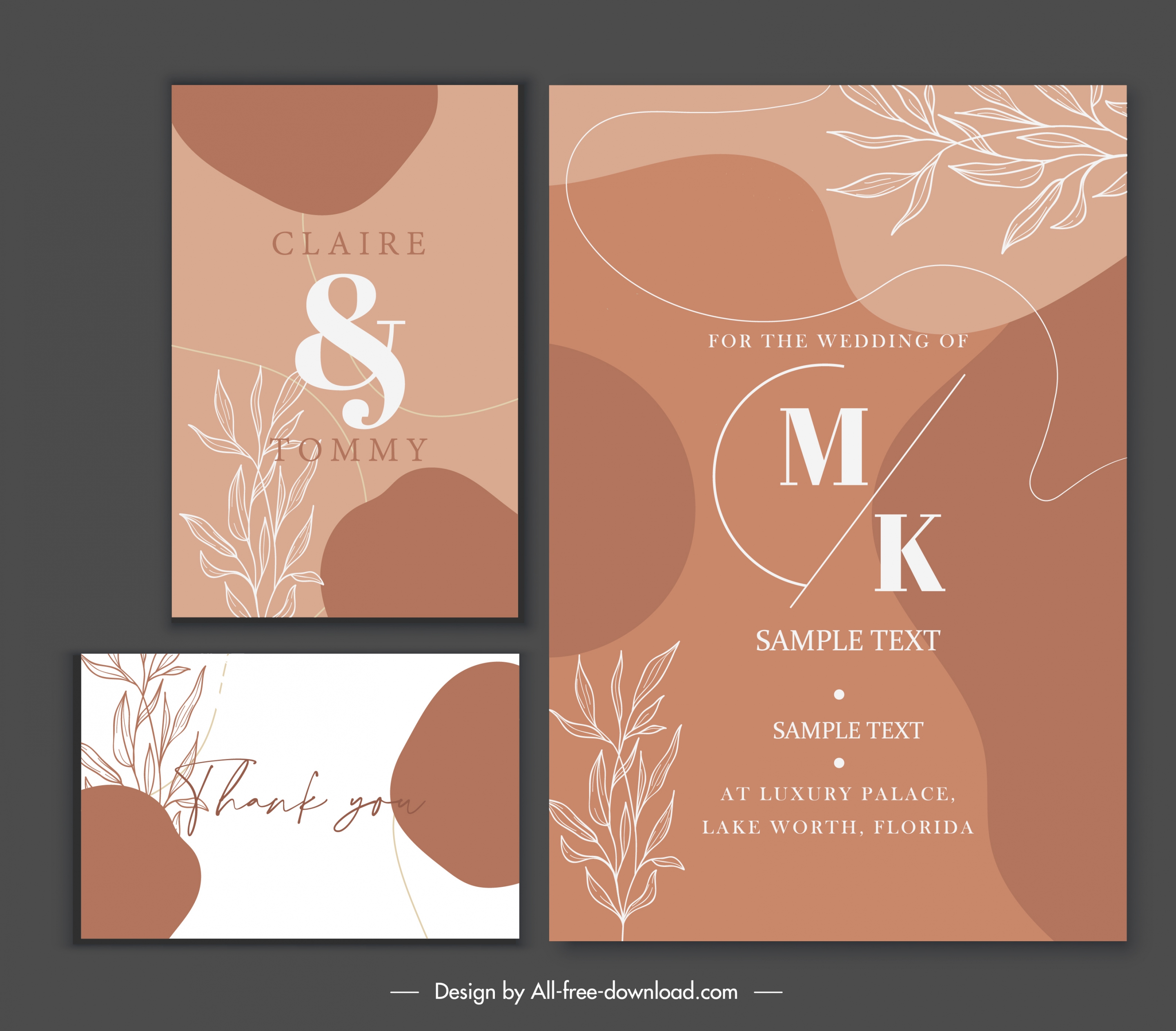 wedding card templates elegant classic handdrawn leaves decor