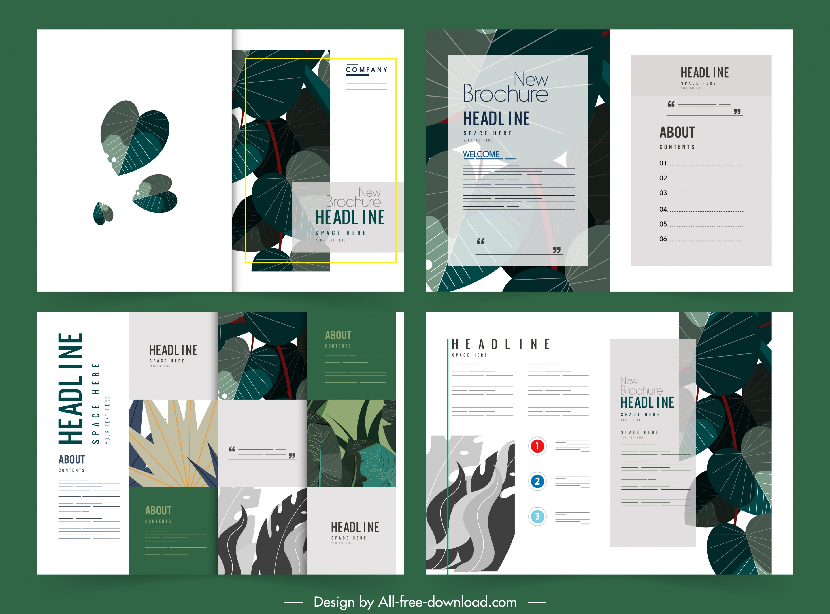 brochure templates classic green leaves decor