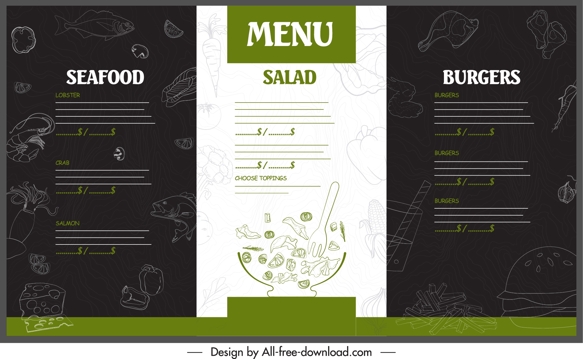 restaurant menu template handdrawn decor contrast design