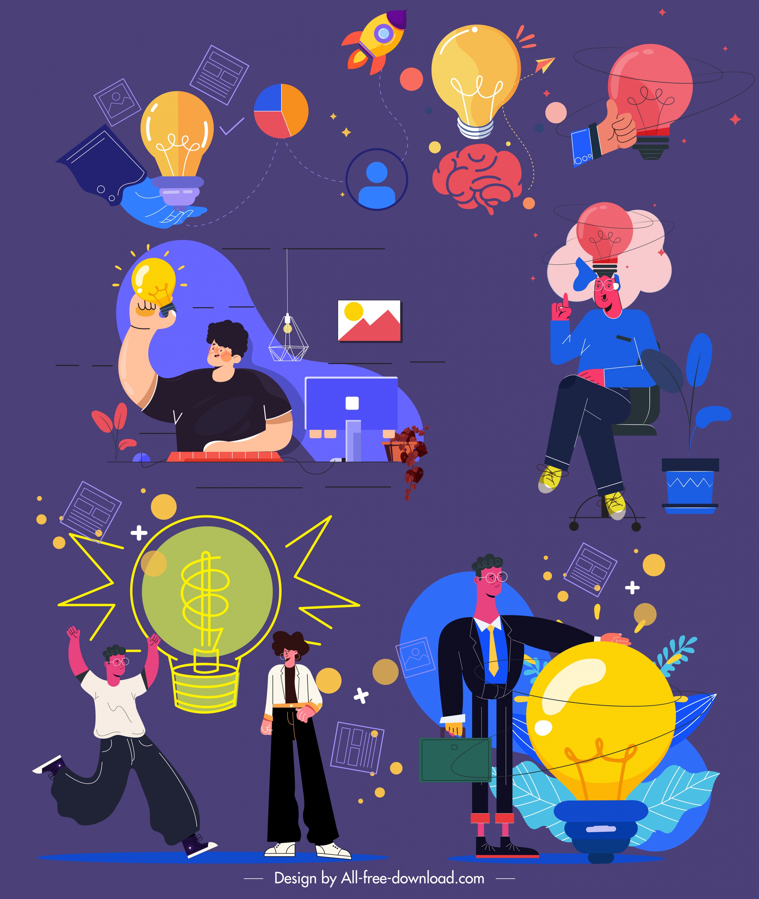 idea conceptual icons colorful flat cartoon sketch