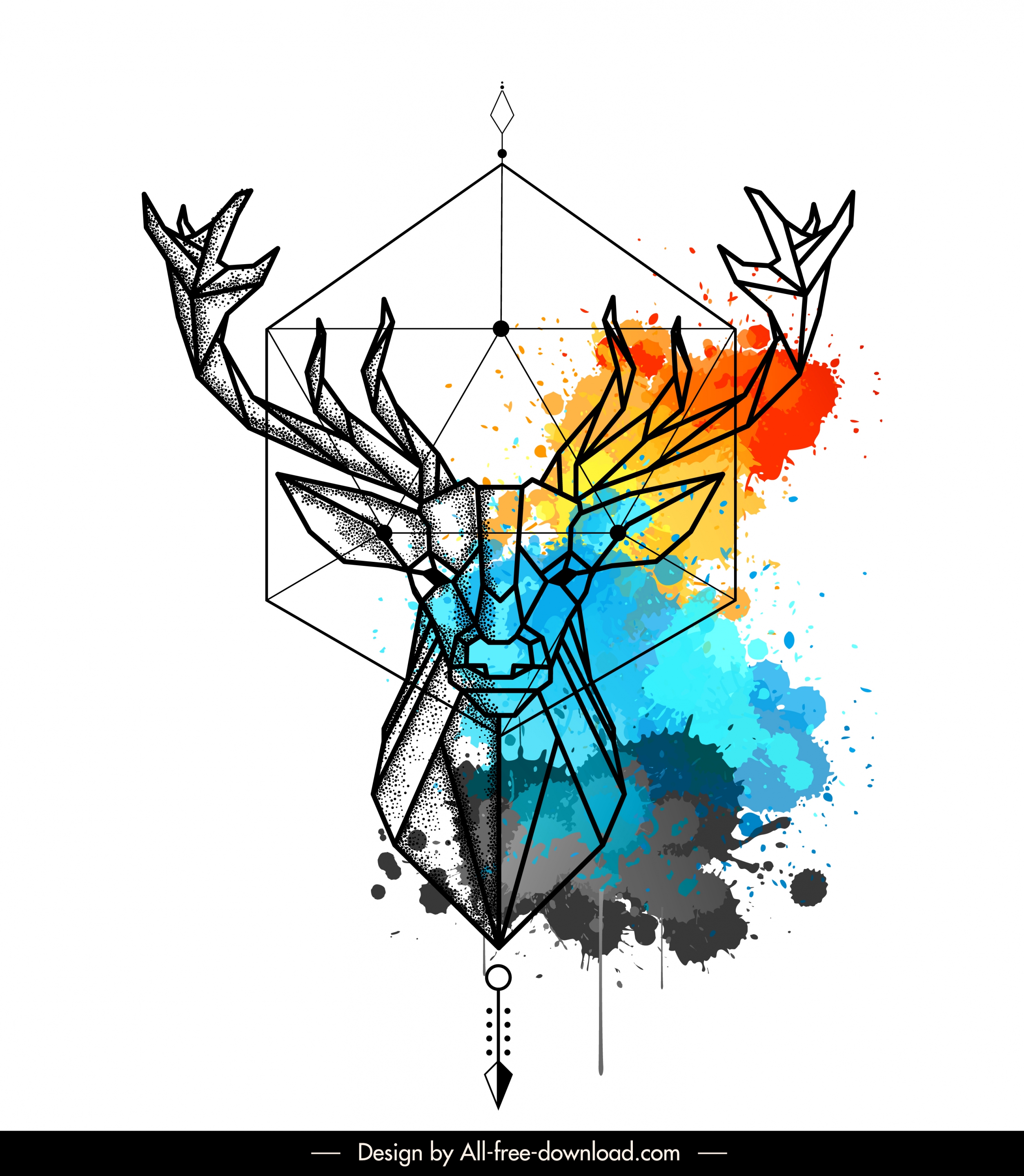 reindeer tattoo template symmetric lowpoly colorful grunge decor