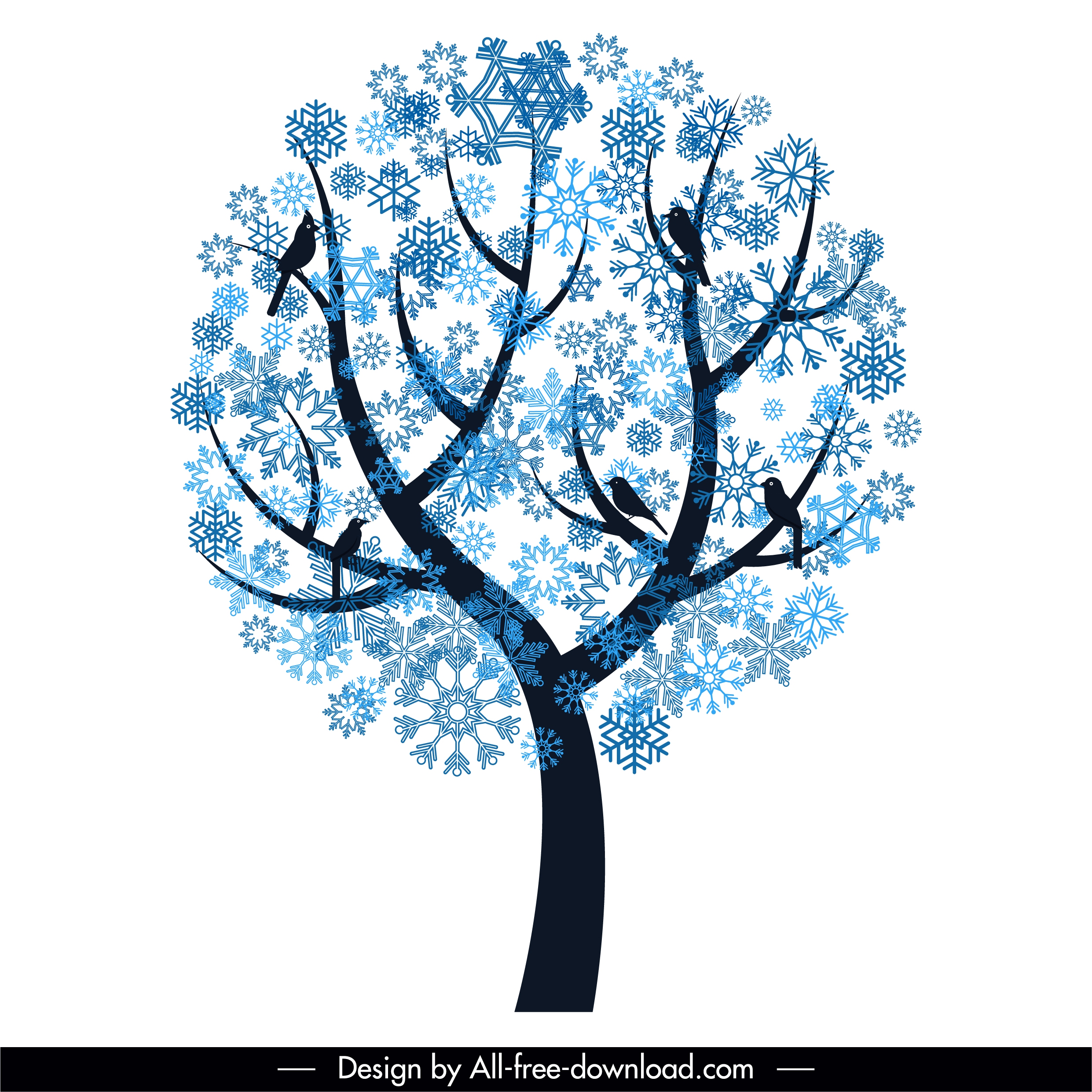 winter tree icon snowflakes decor flat silhouette