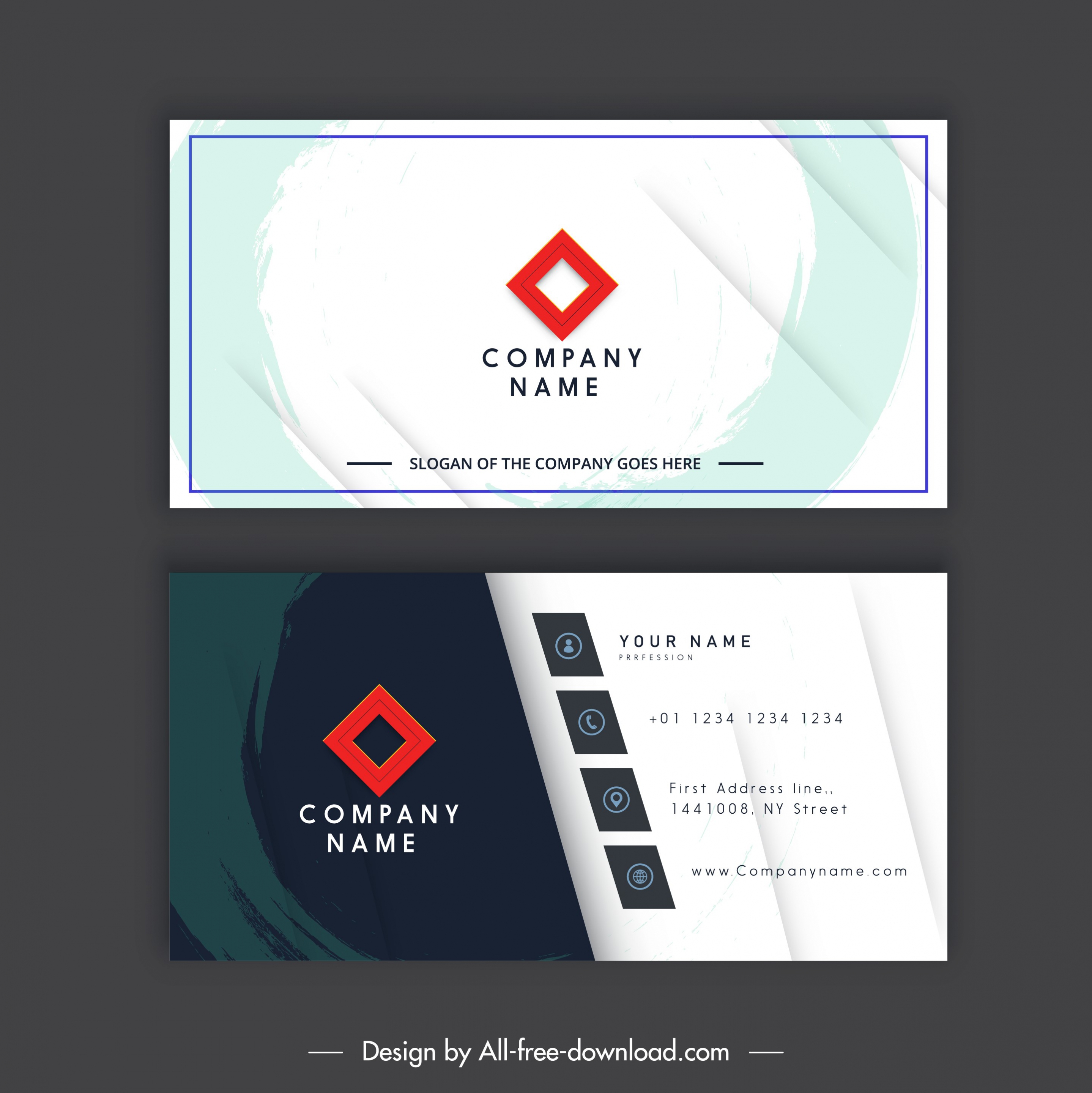 business card template flat grunge decor contrast design