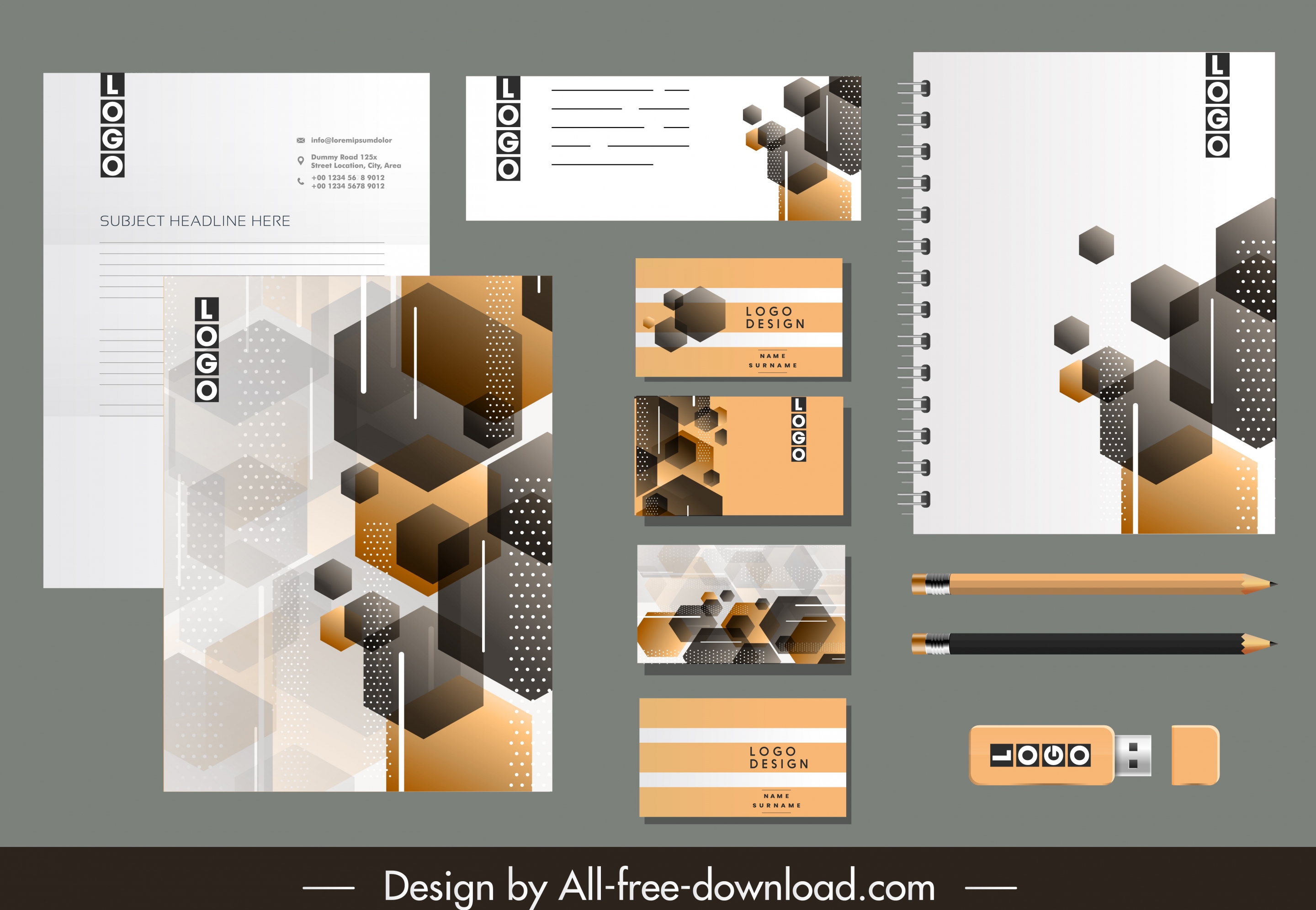 corporate brand identity sets modern blurred polygonal decor