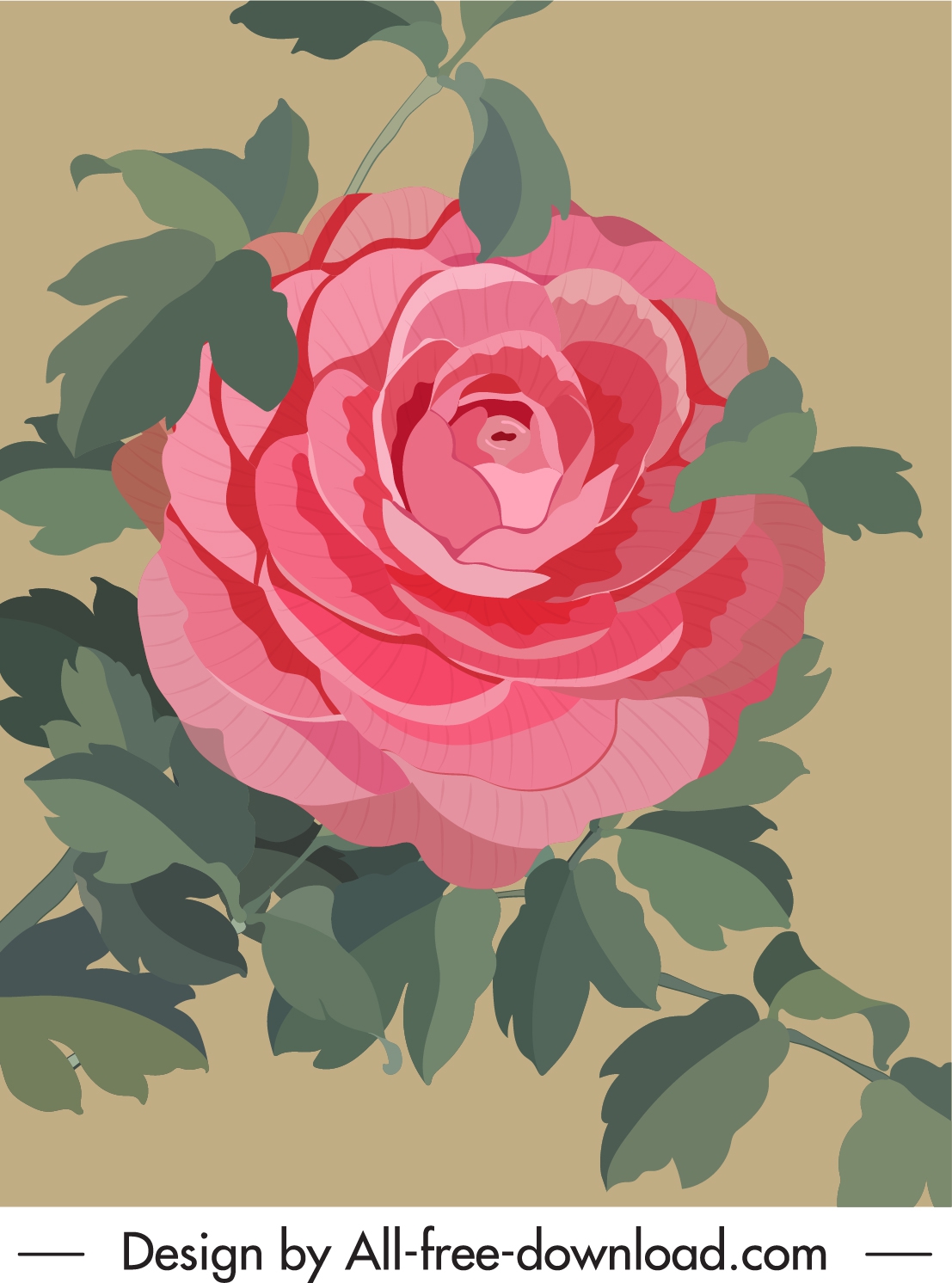 rose flower painting colored retro design