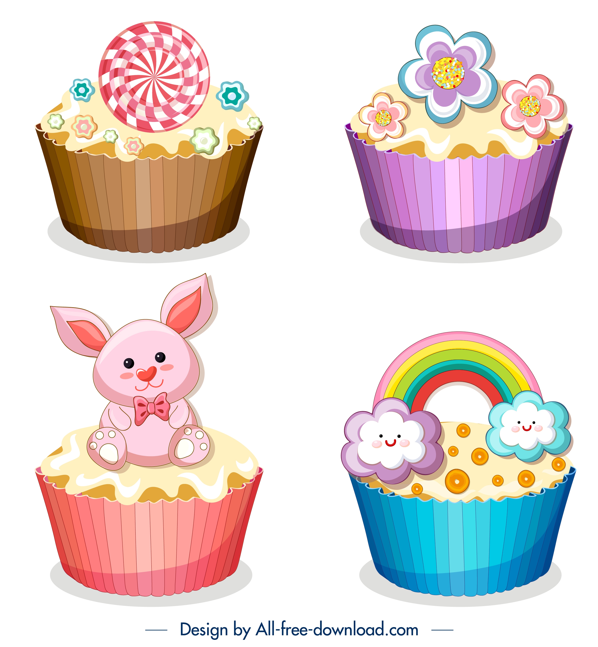 cupcake icons templates colorful modern design cute ornament