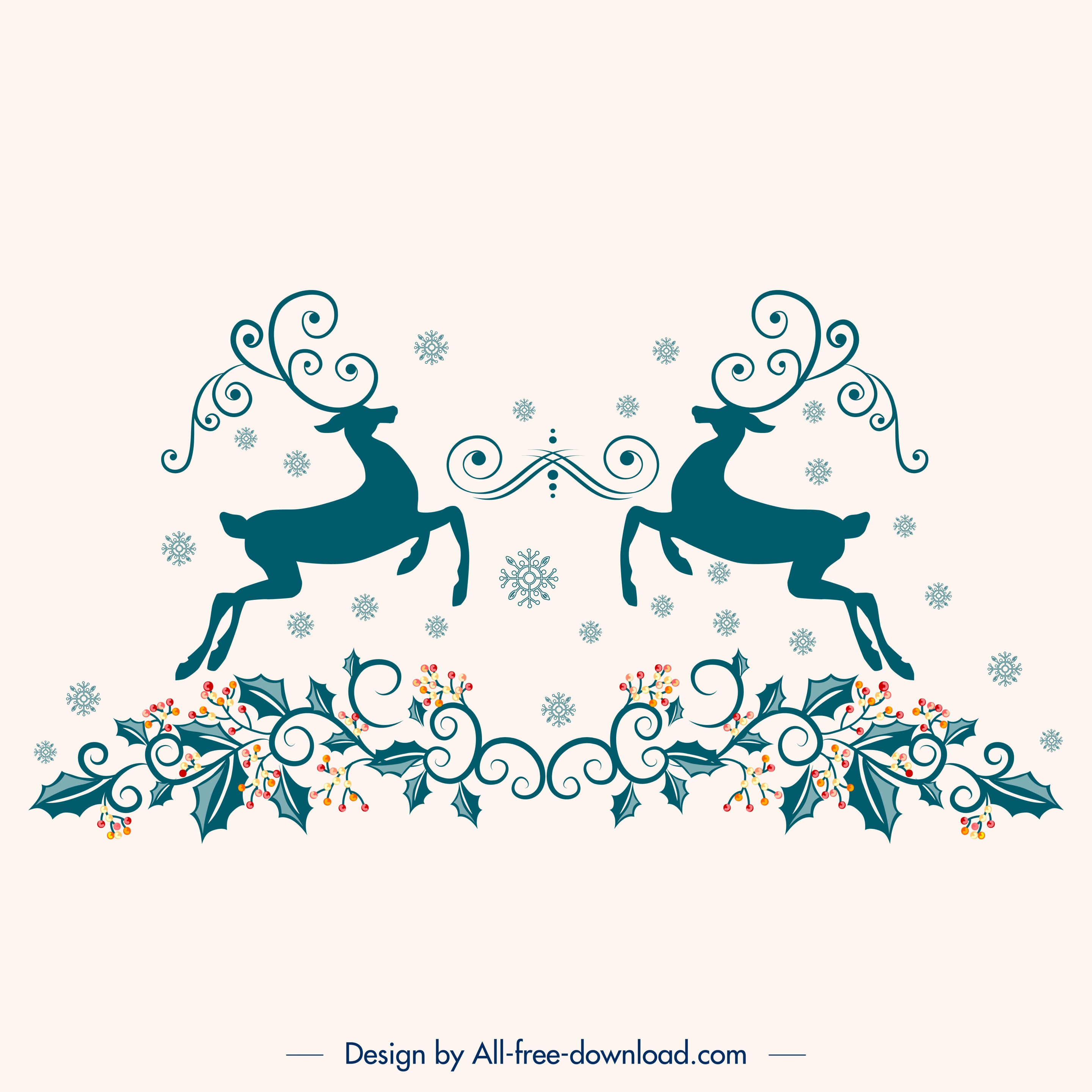 christmas design elements reindeer flowers icons classical symmetry