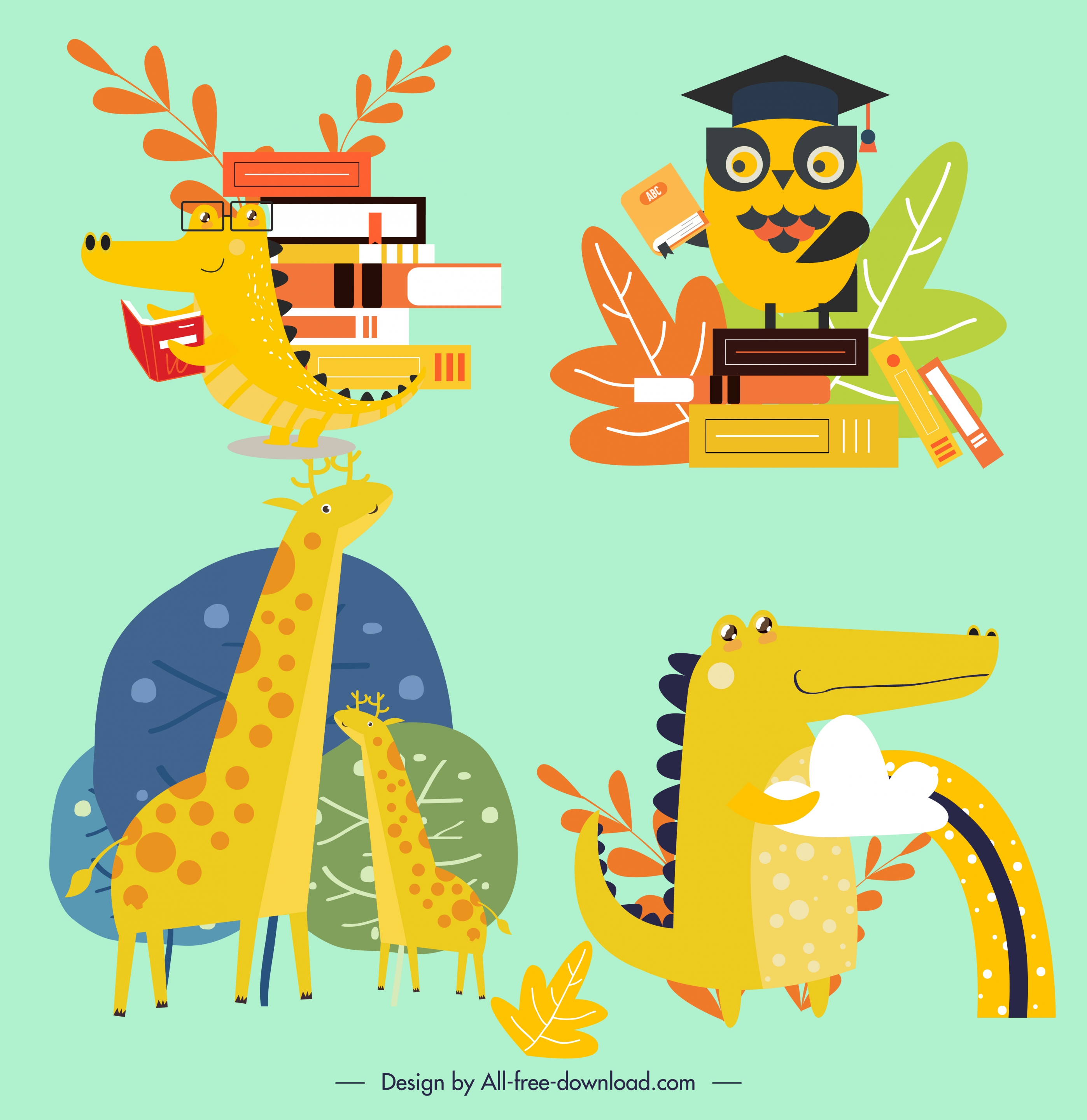 animal icons colored stylized cartoon characters