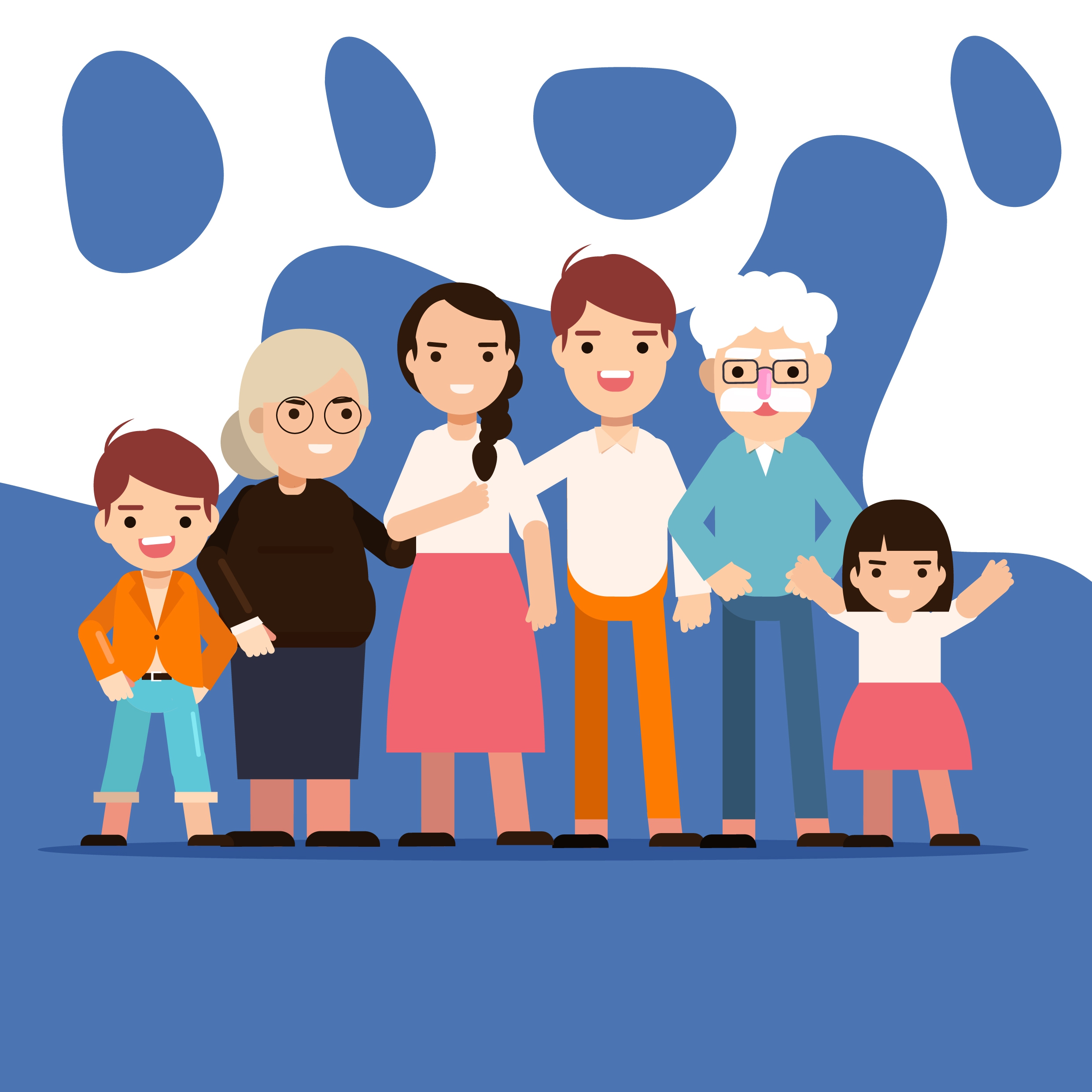 family background parents grandparents children icons cartoon design