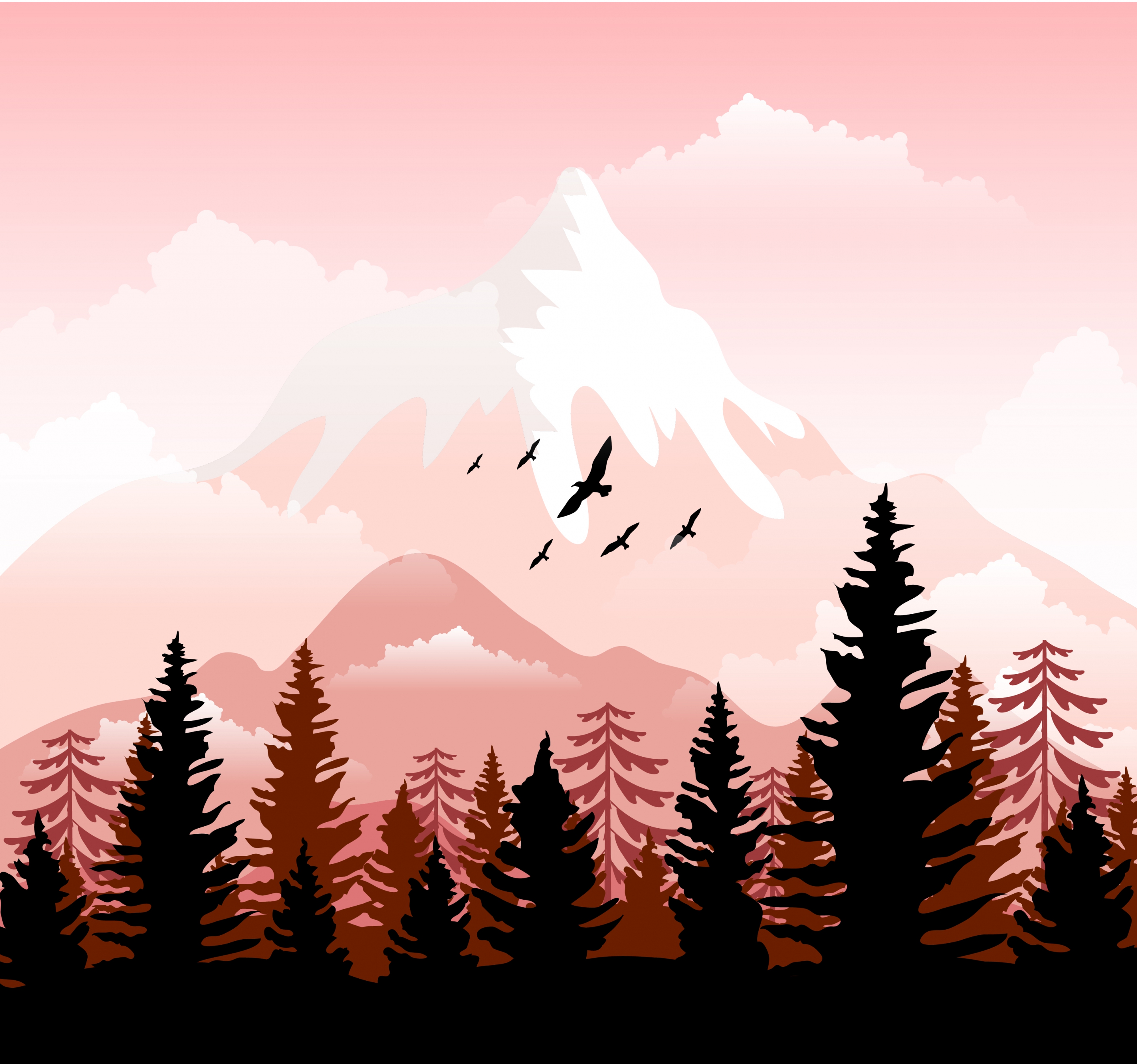 wildlife landscape background mountain forest birds icons decor