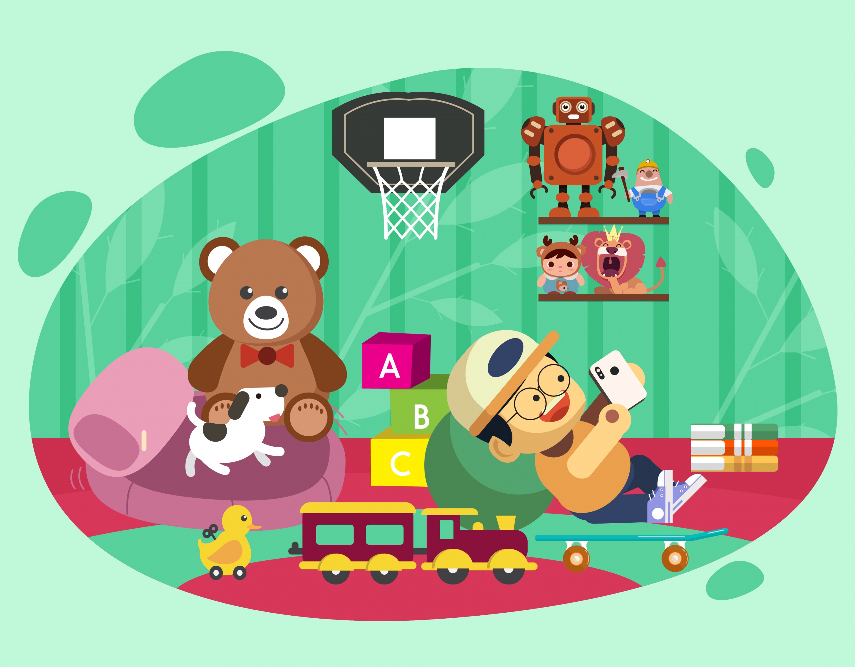 childhood background playful boy toys icons