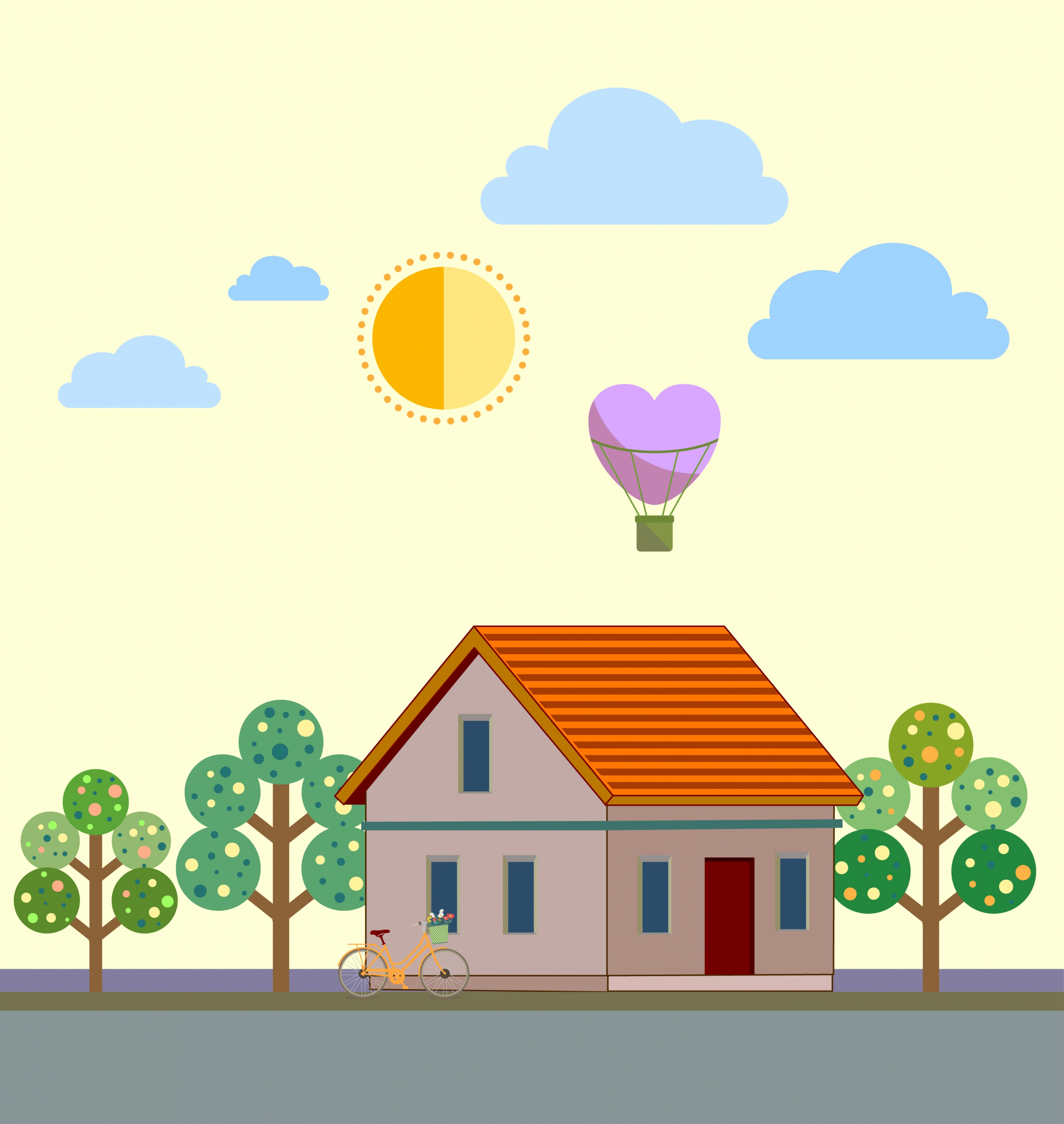 sweet home background house balloon heart icons