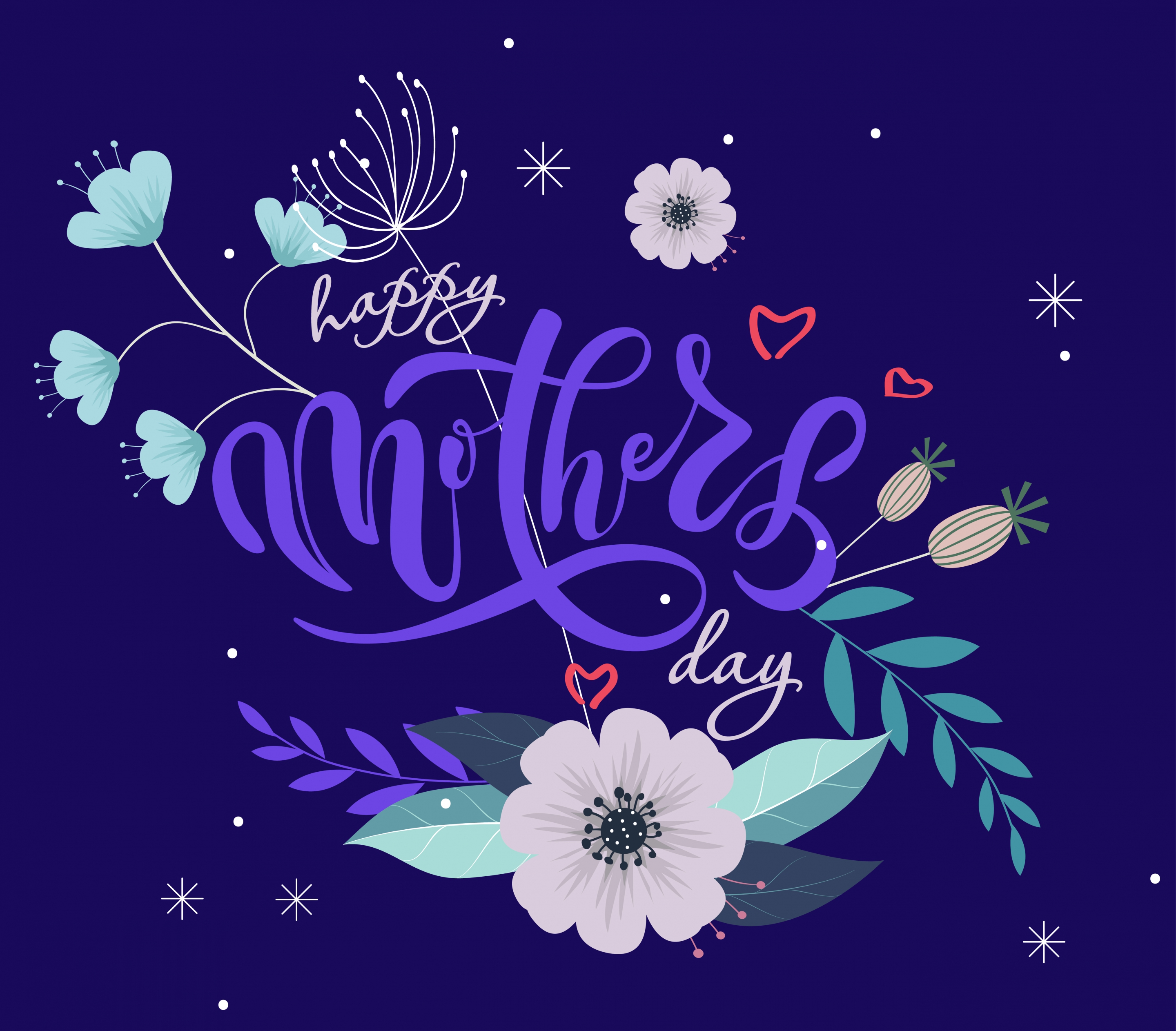 mother day banner violet texts calligraphy flowers decoration