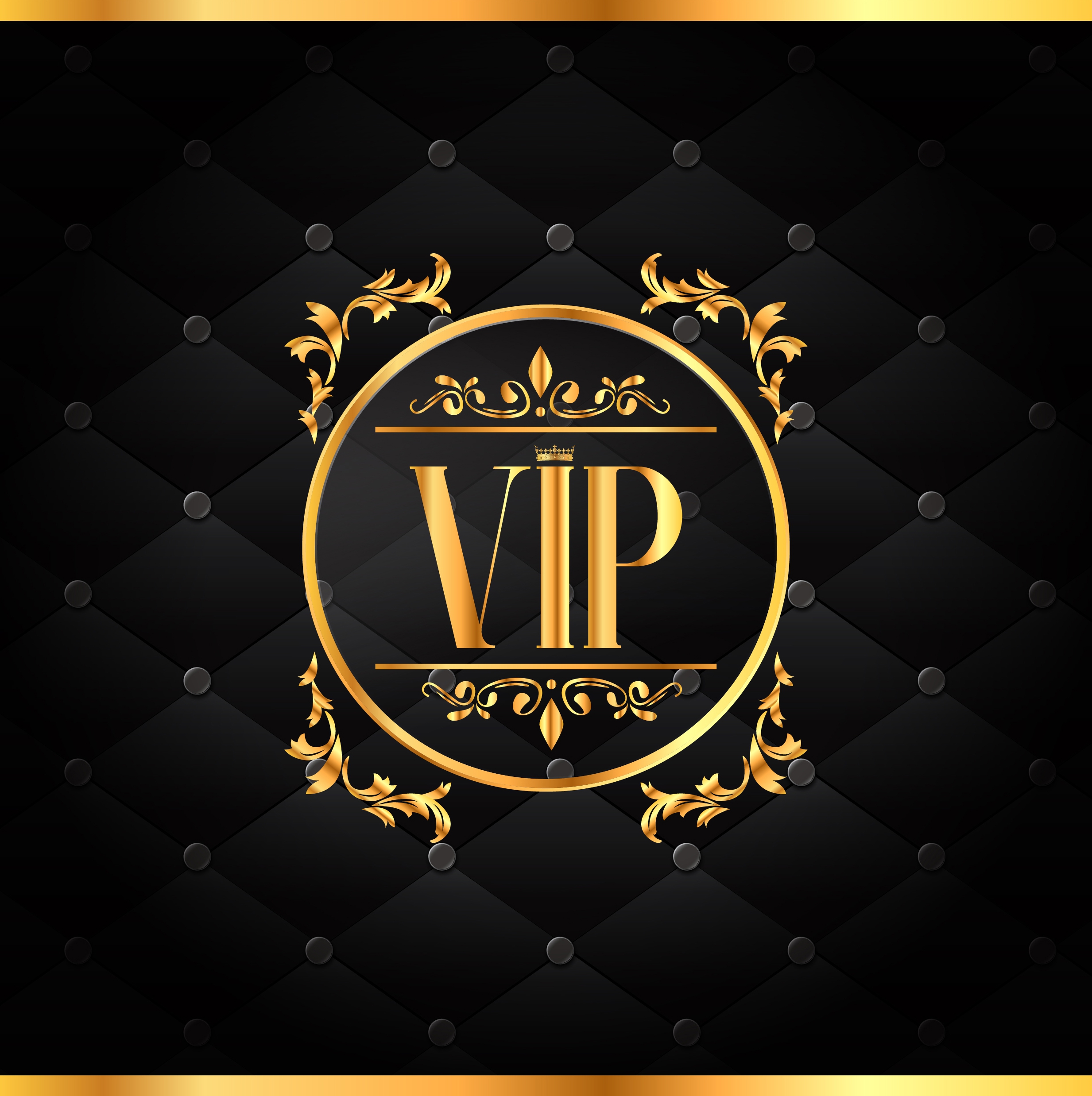 vip background golden text decorative circles black backdrop