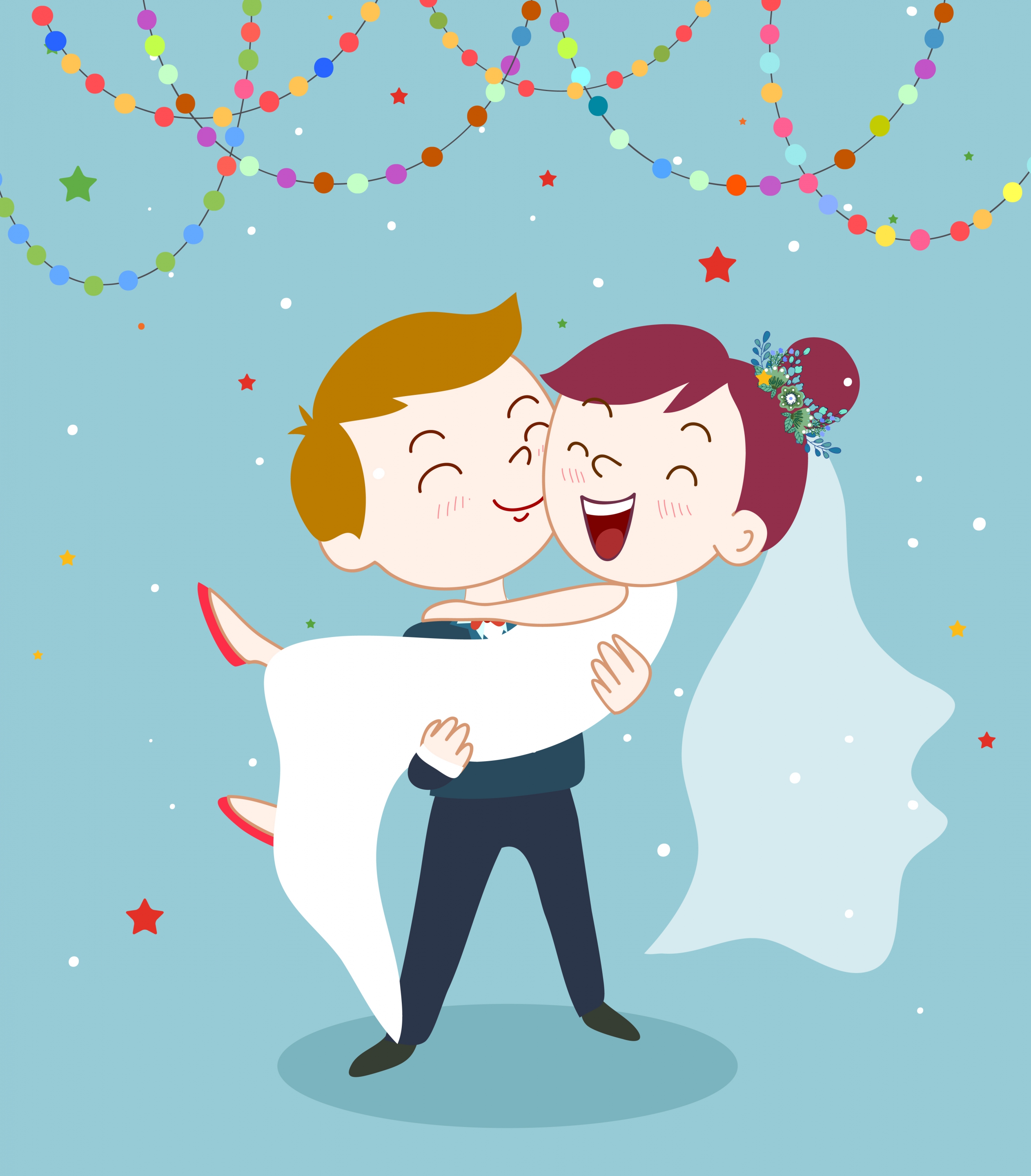 happy marriage couple drawing colored cartoon design