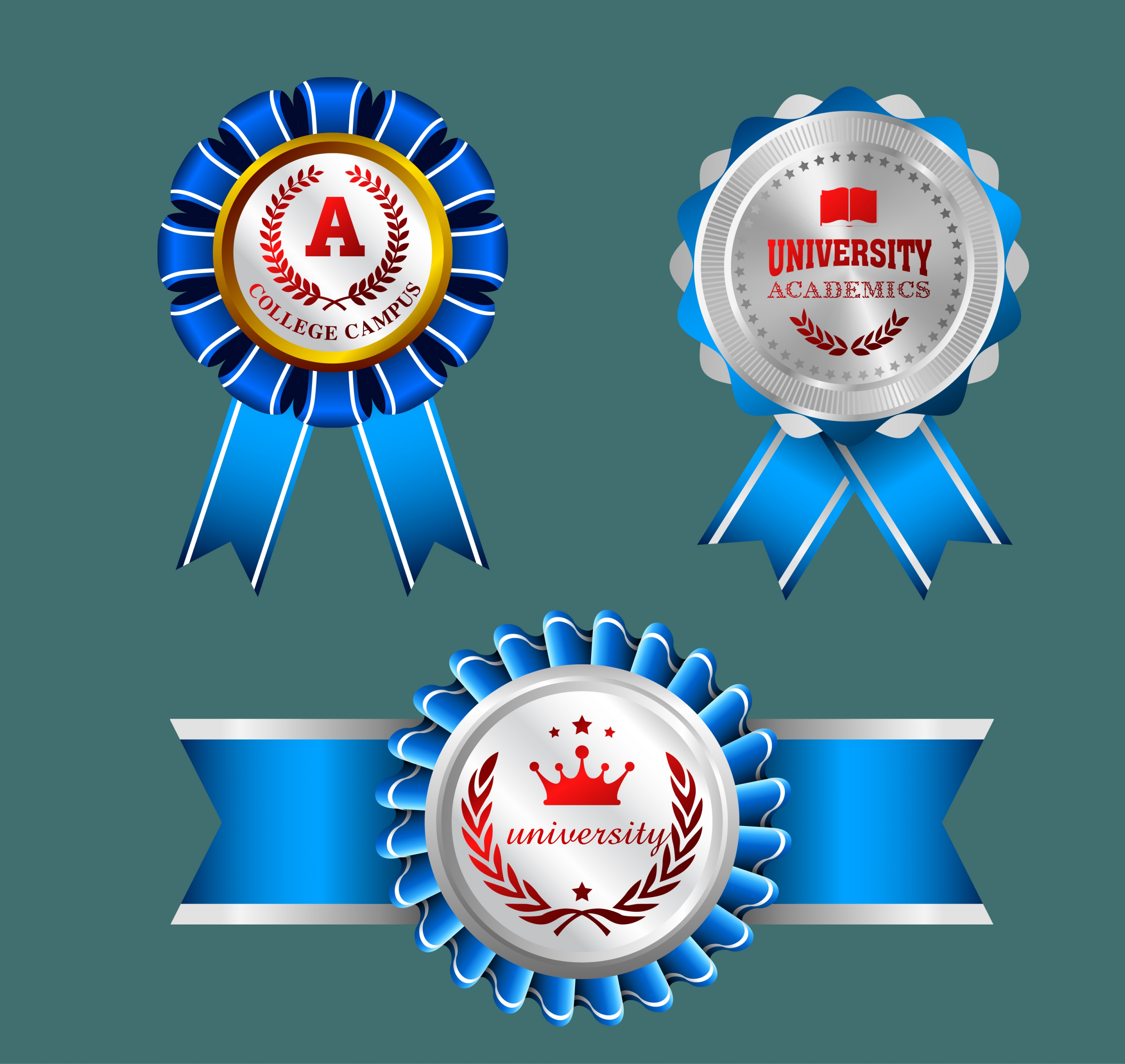 university medal templates shiny blue red decoration