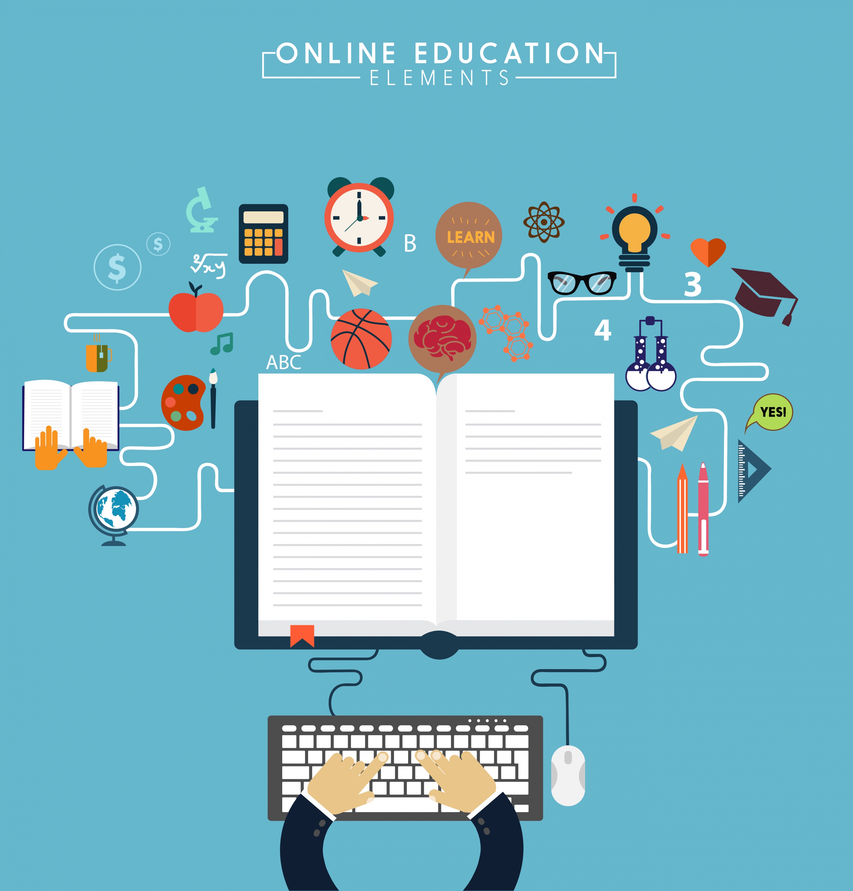 online education design elements book learning tools icons