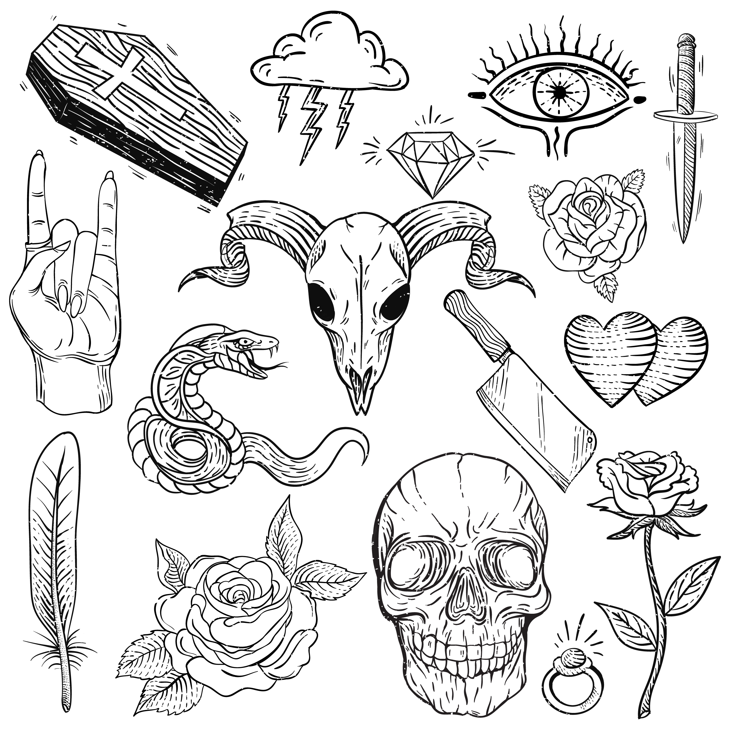 tattoo design elements black white classical sketch