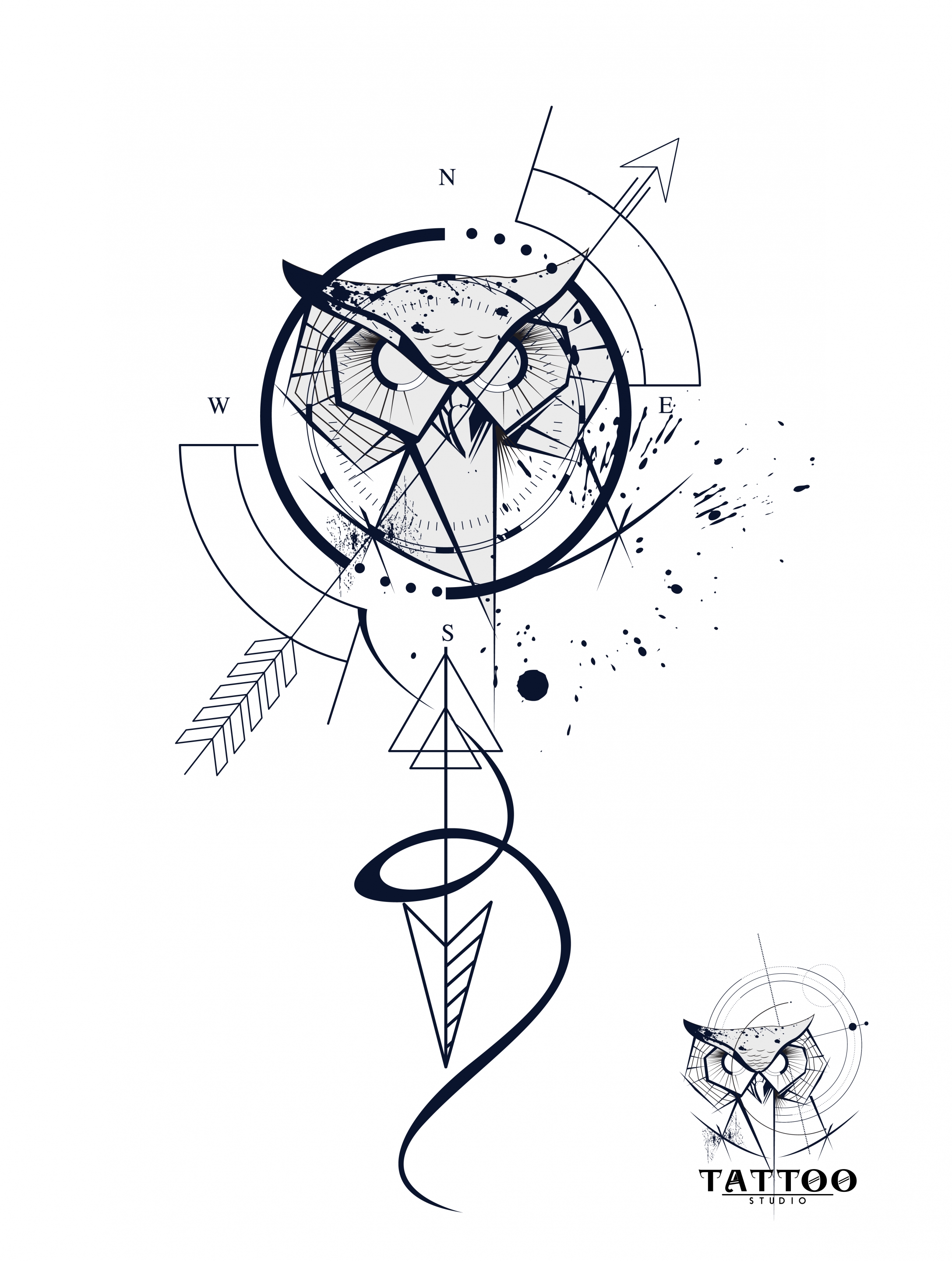 tattoo logotype owl arrow sketch grunge decor