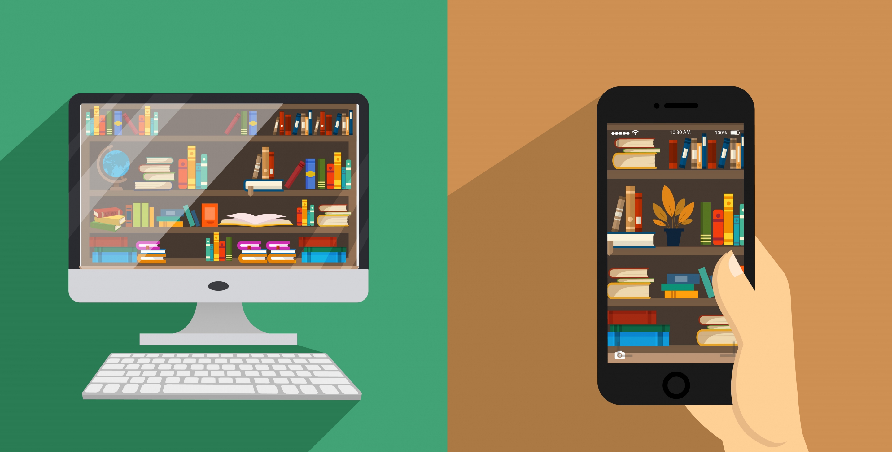 library advertising computer smartphone bookshelves icons