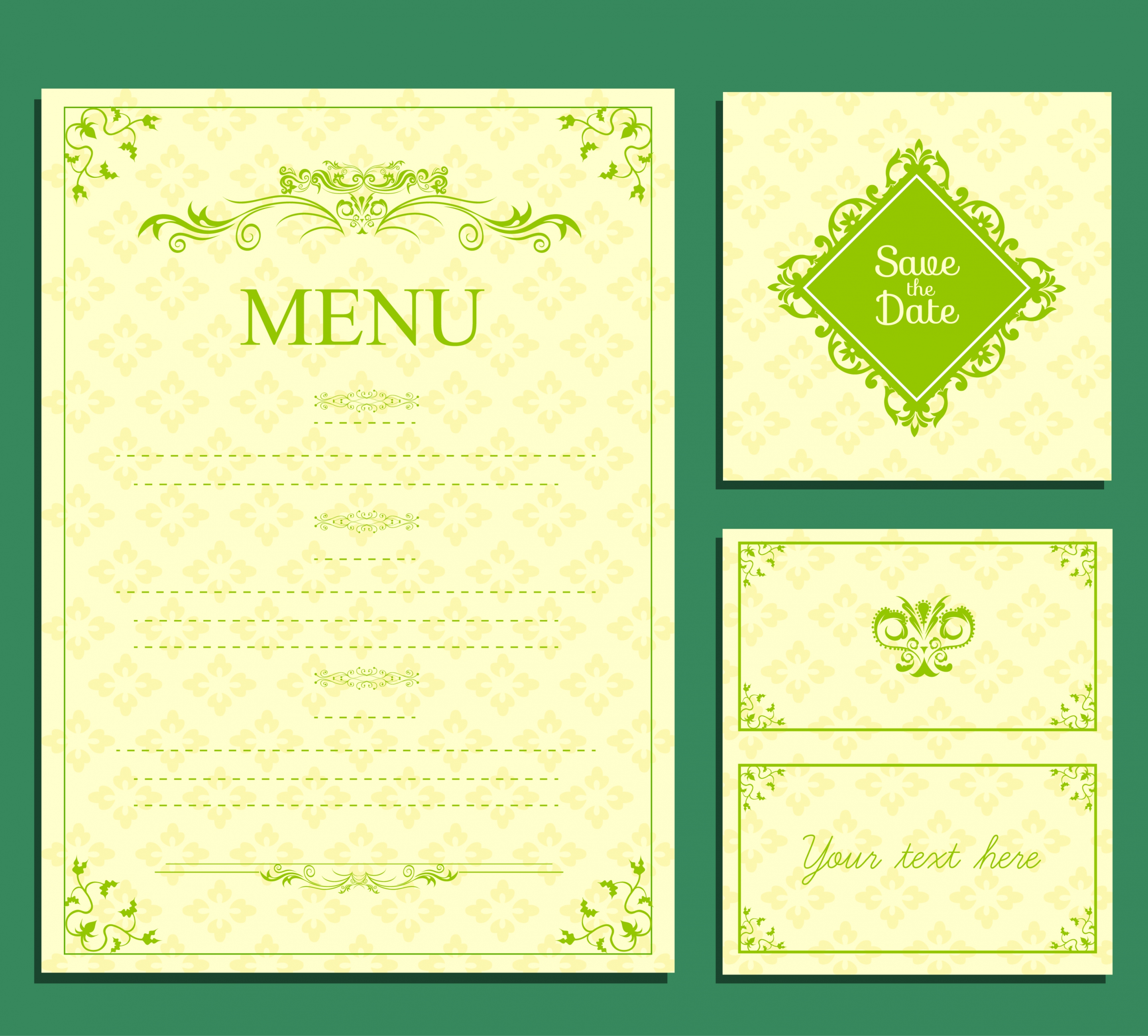 wedding menu template green design classical curves decor