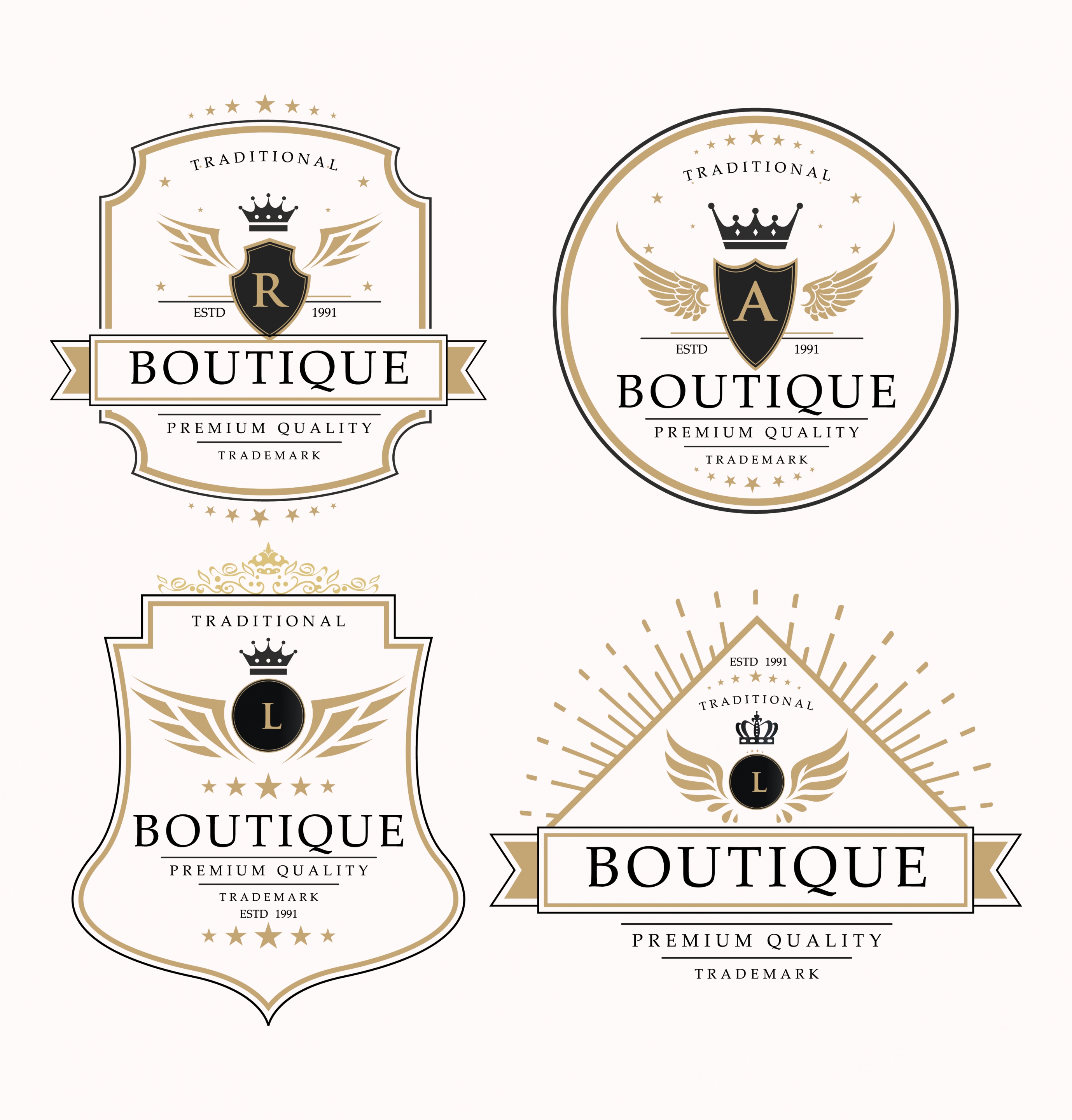 boutique logotypes royal style crown wings decoration