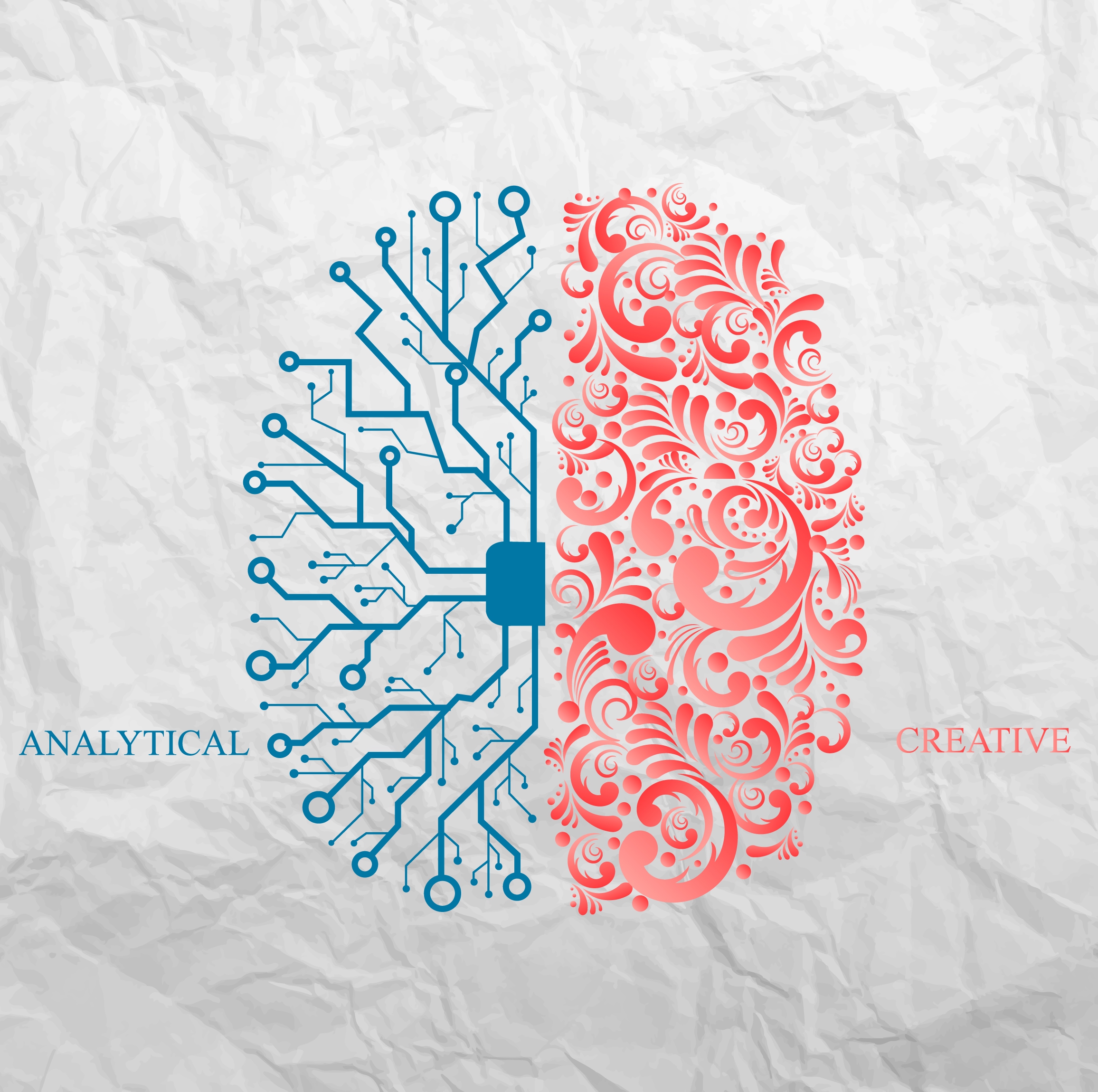 brain icon concept red blue curved connection design