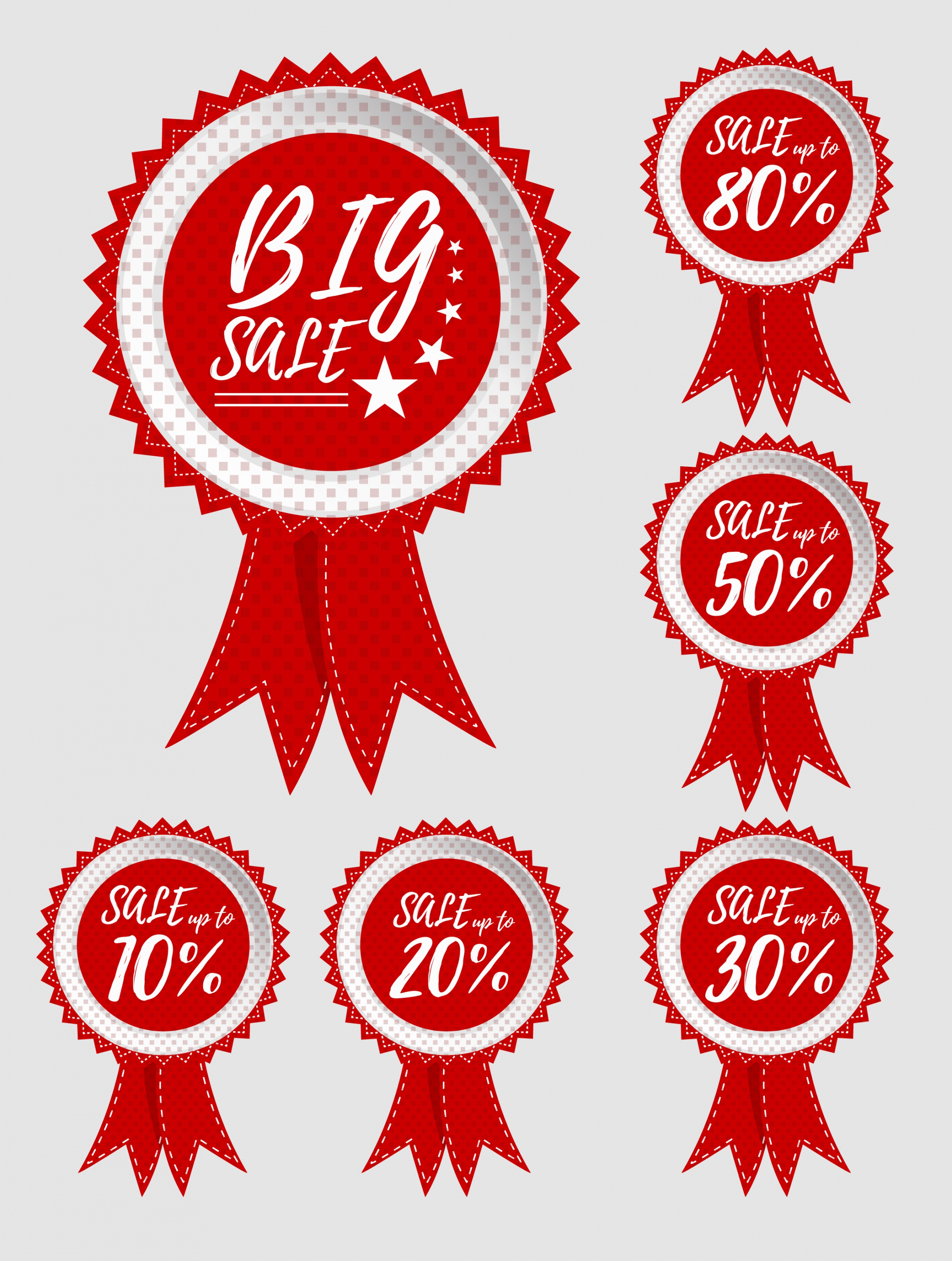 sales tags collection red circles ribbon design