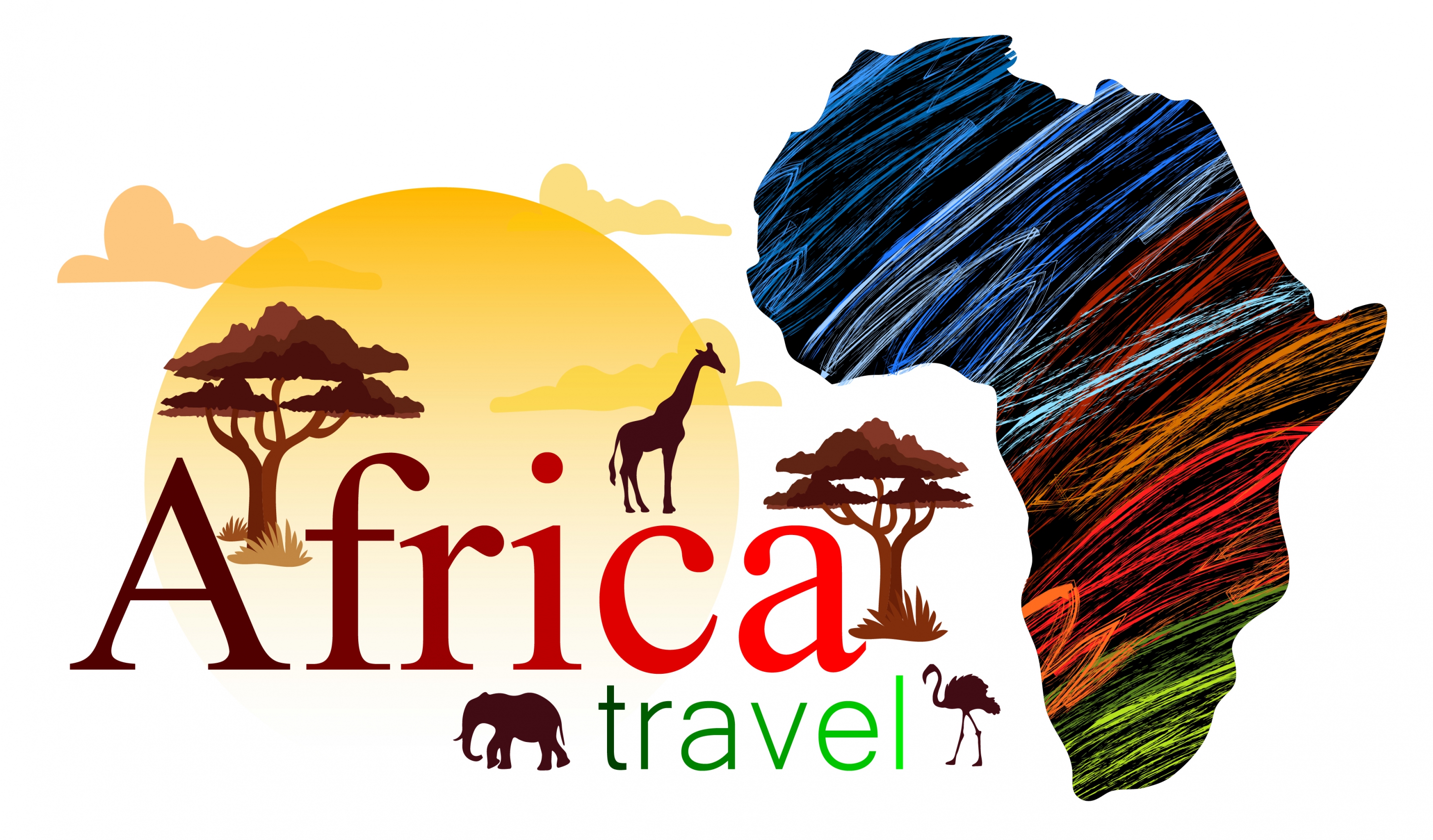 africa travel advertisement map land silhouette animals icons