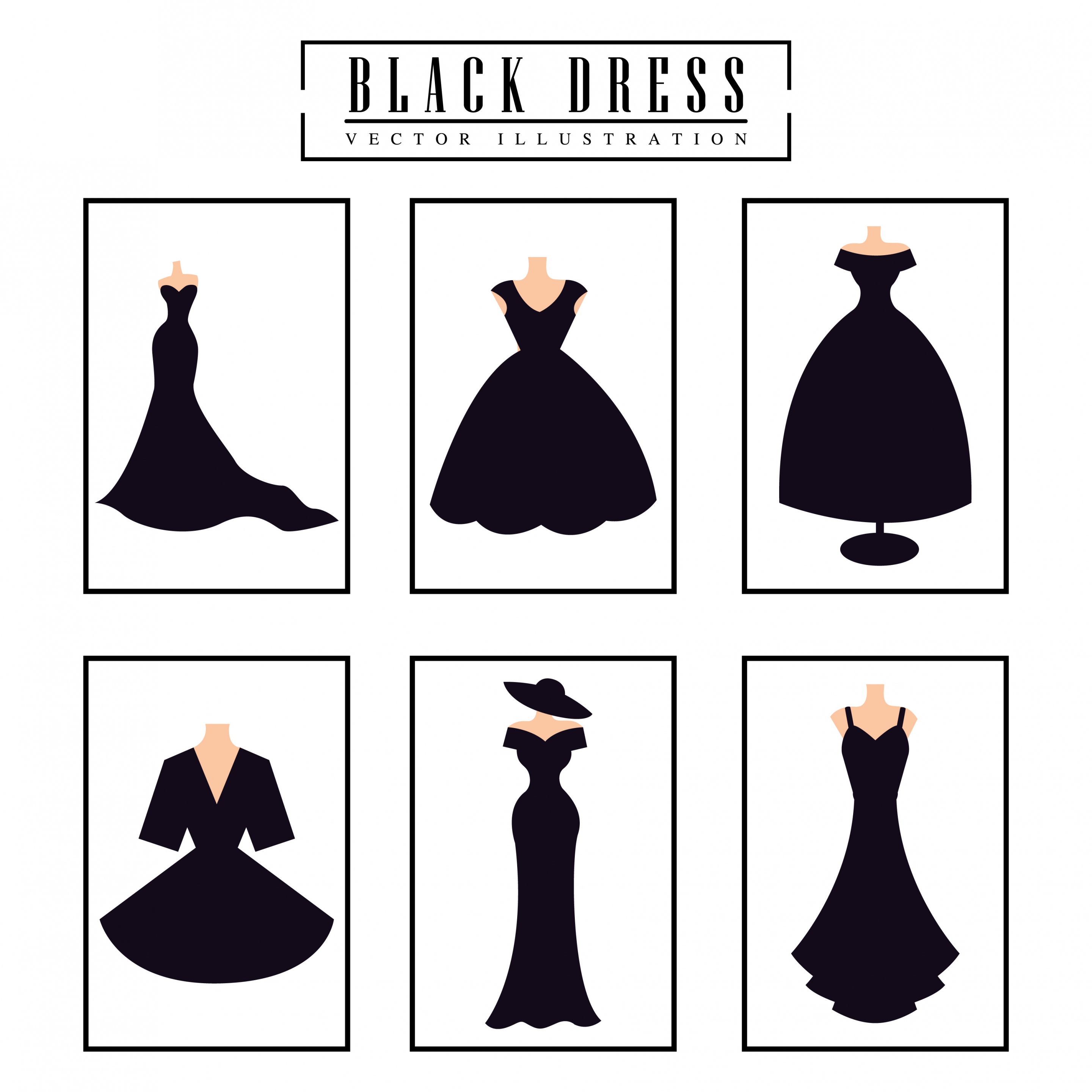 black dresses design collection various flat isolation