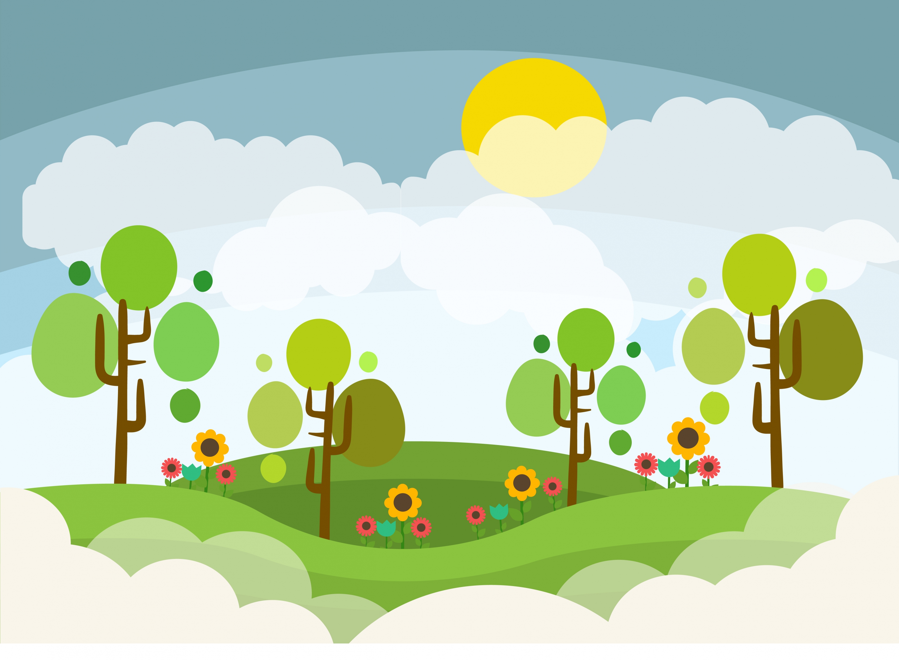 landscape design colored cartoon style