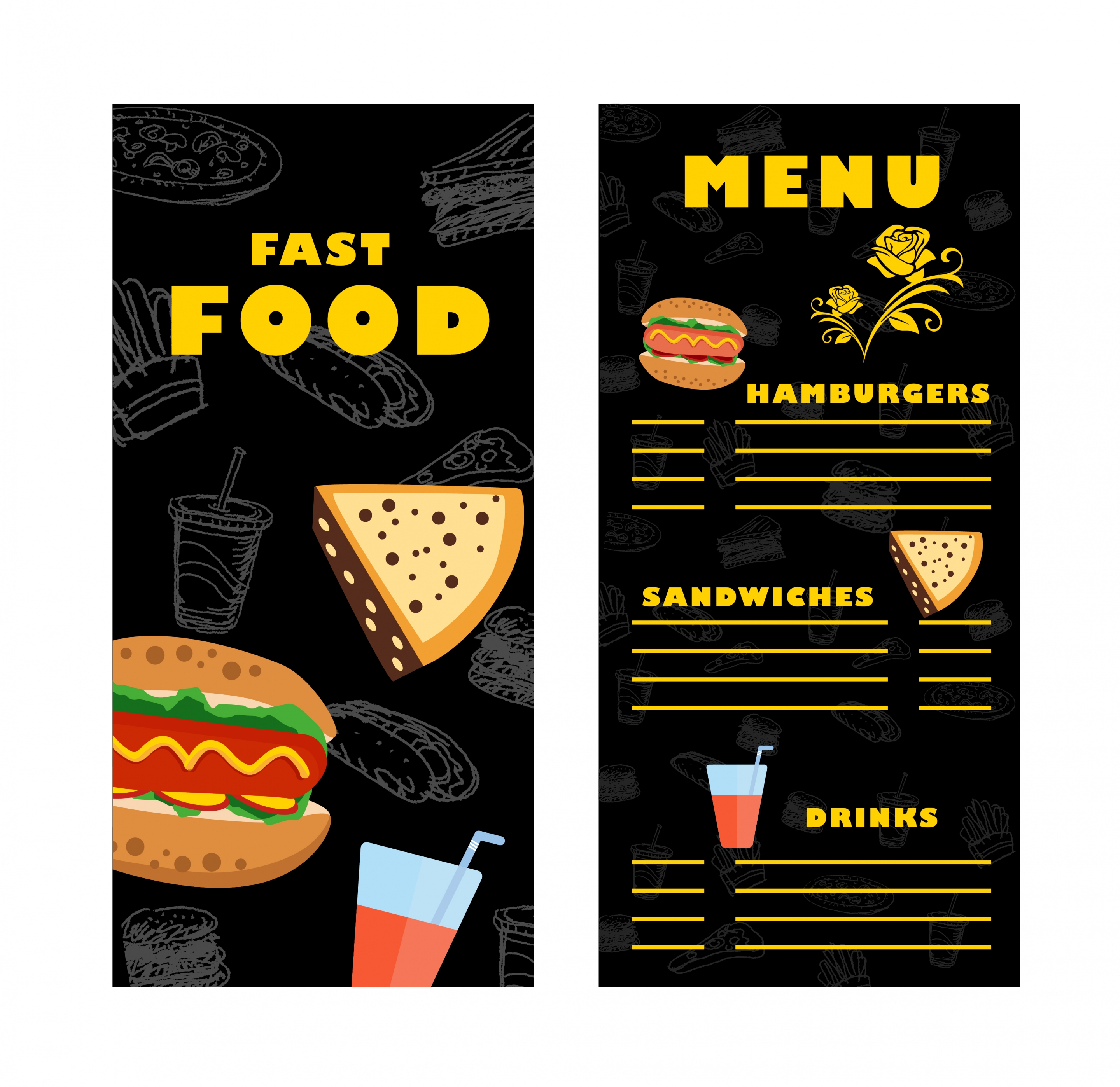 fast food menu template contrast design on dark