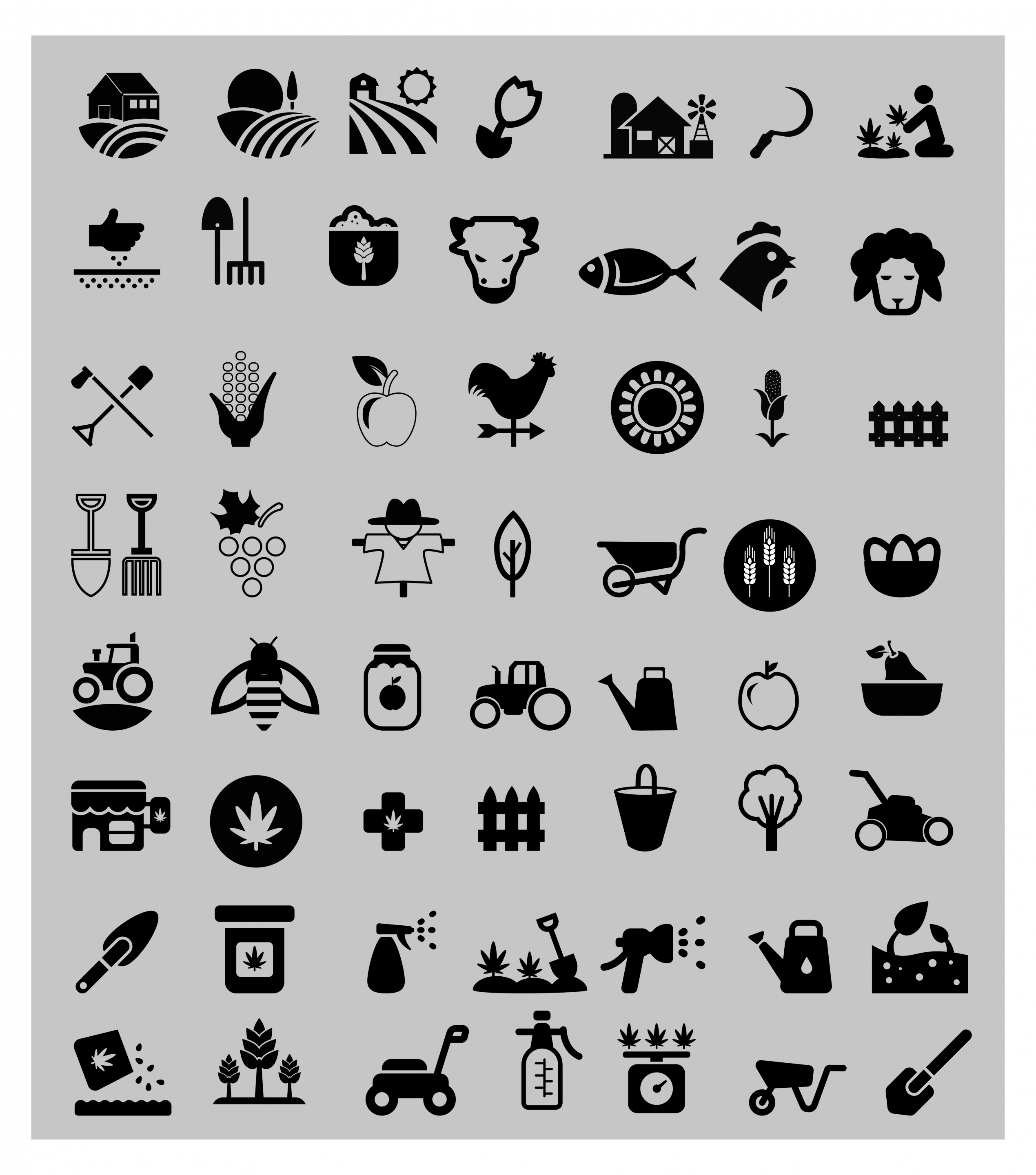 farming icons sets with silhouettes design