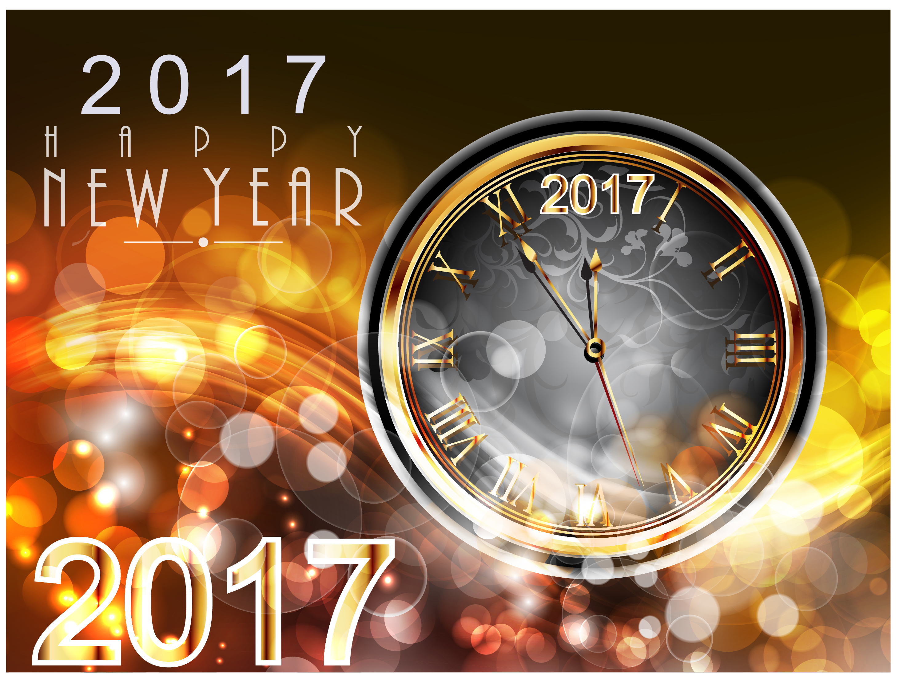 2017 new year card design with classical clock