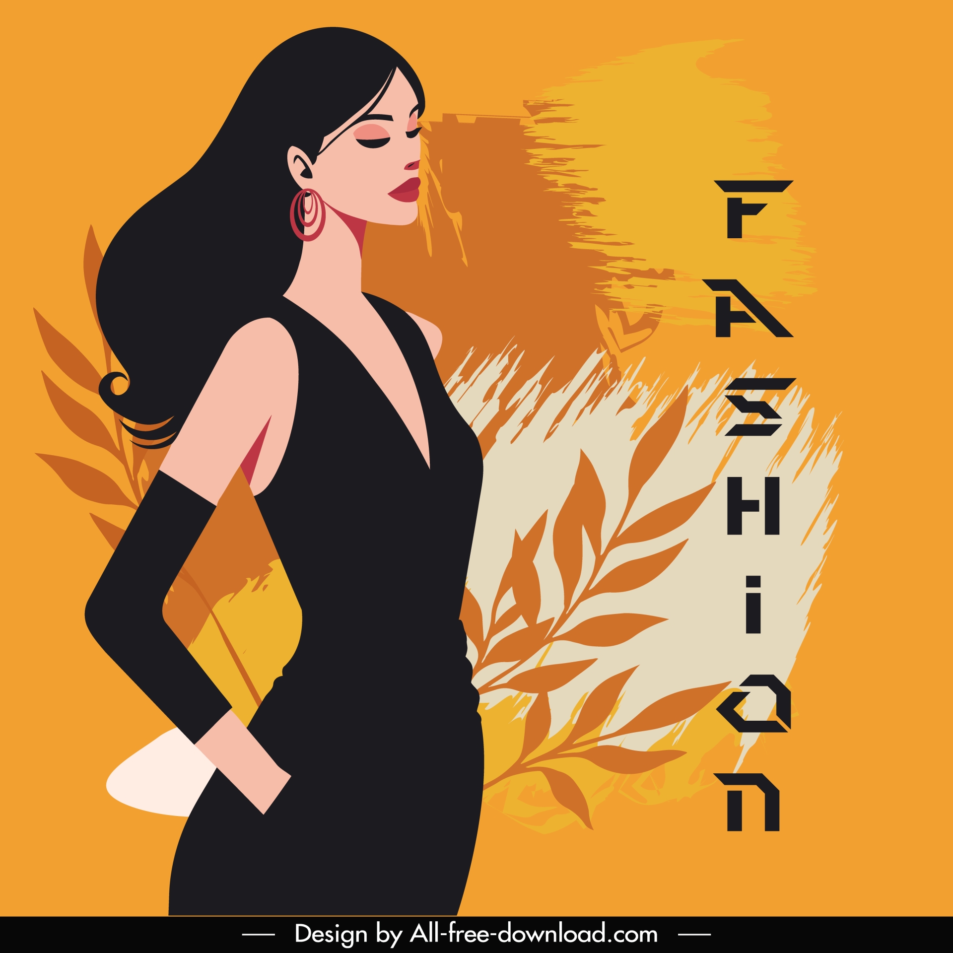 fashion design elements elegant model leaves