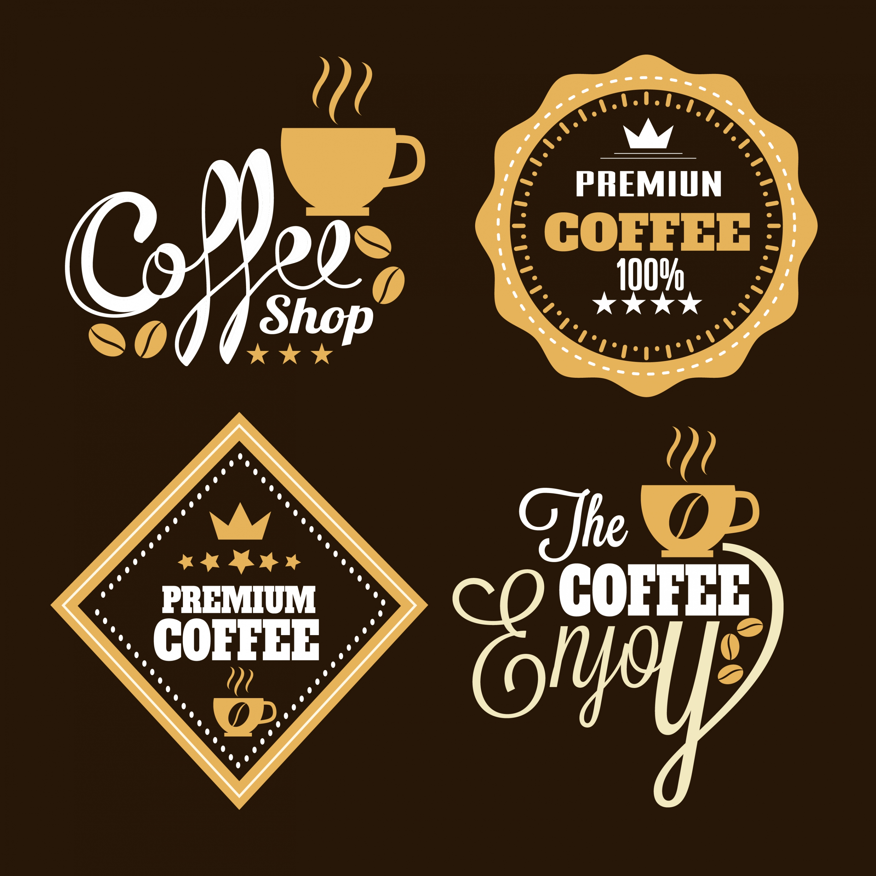 coffee logotypes labels sets flat brown white design