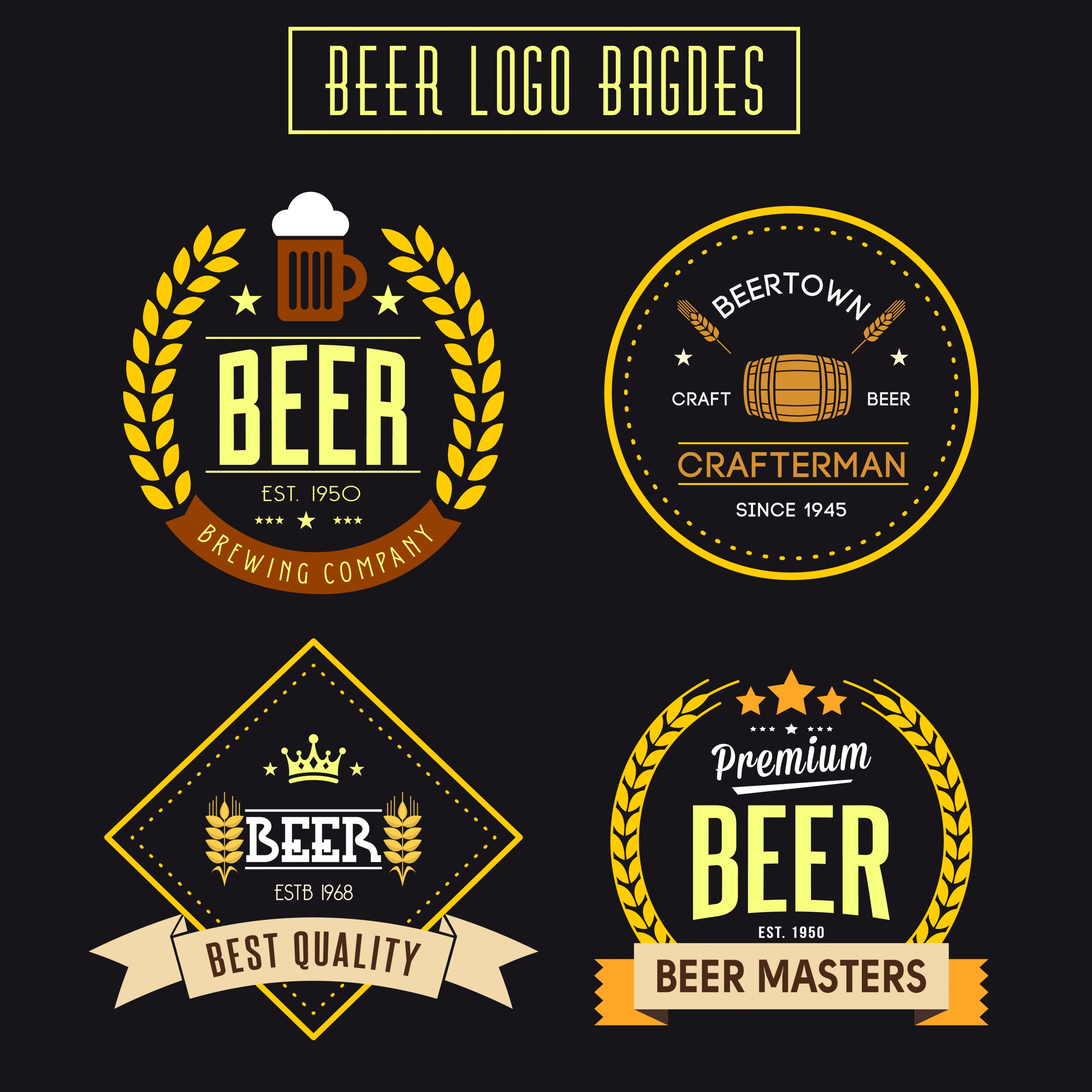 beer logo badges collection various colorful classical styles