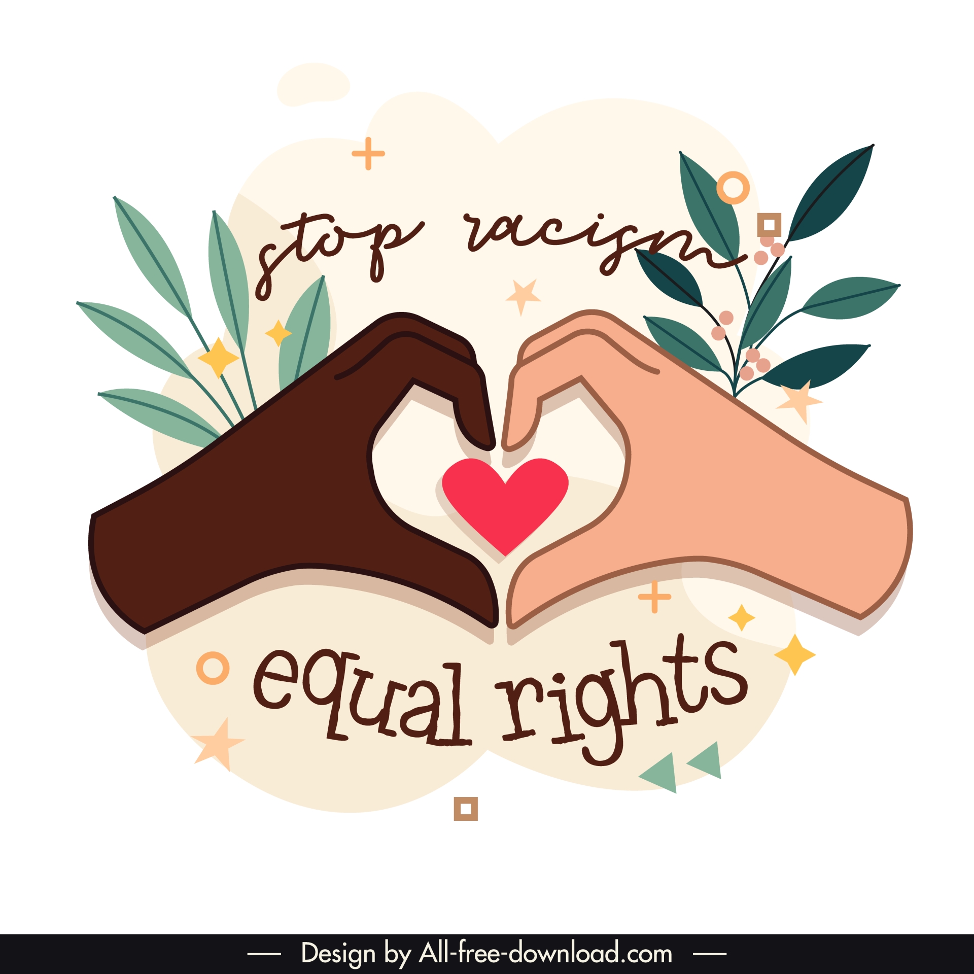 racial discrimination elimination poster hands heart leaves decor