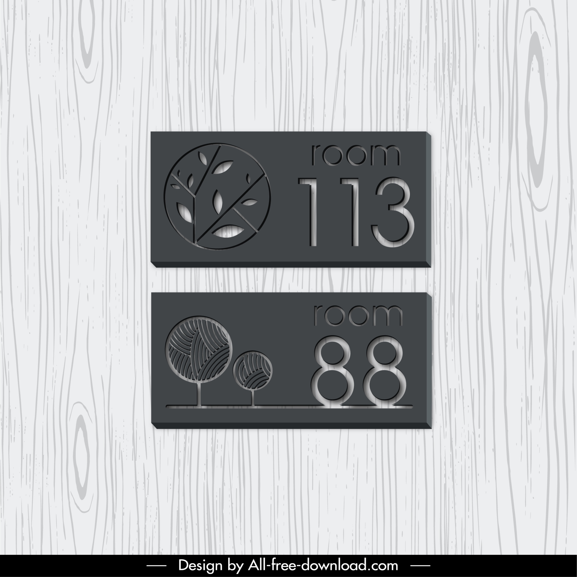 room number sign template elegant dark paper cut shaped