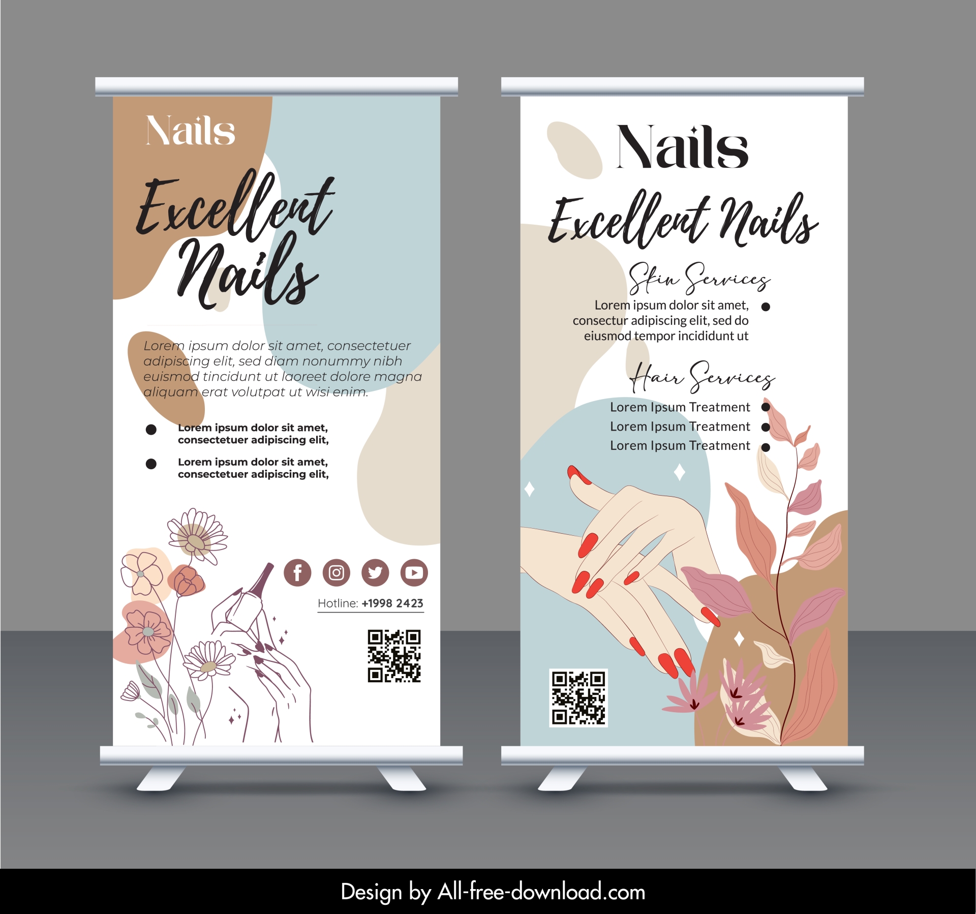 nail salon roll up banner templates elegant flowers hands decor