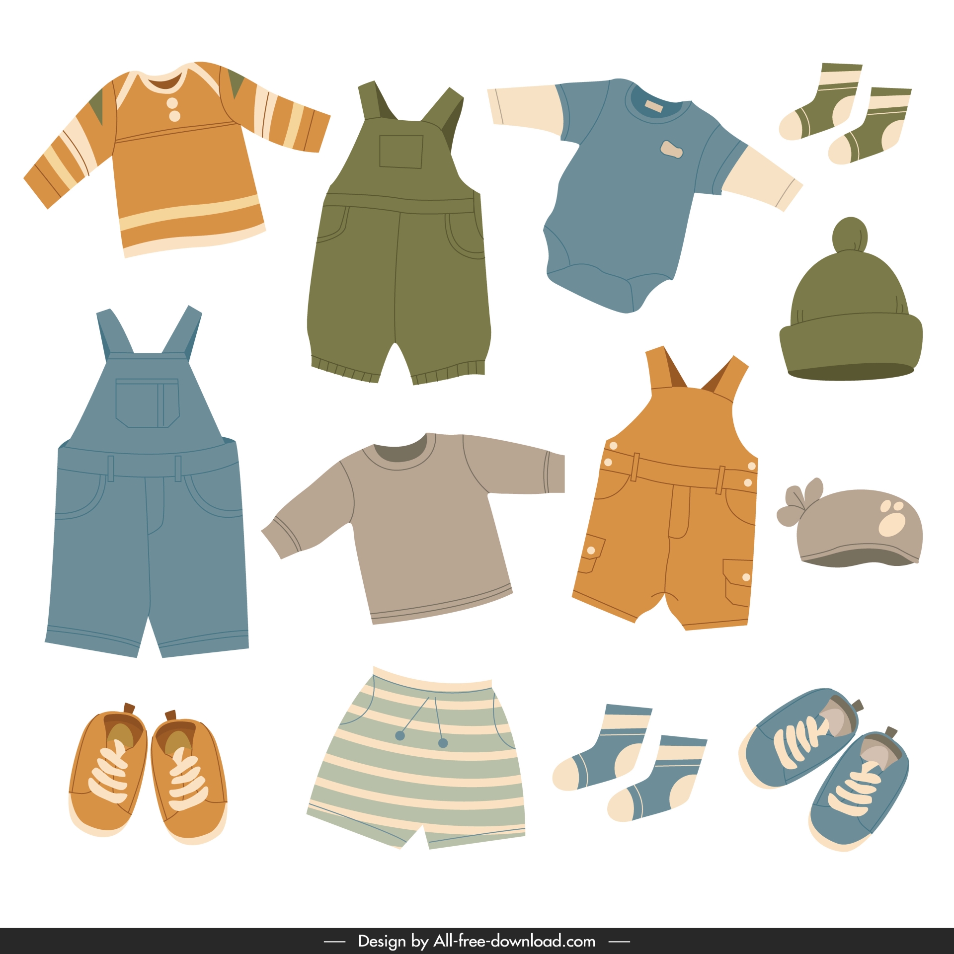 kids fashion design elements flat cute 