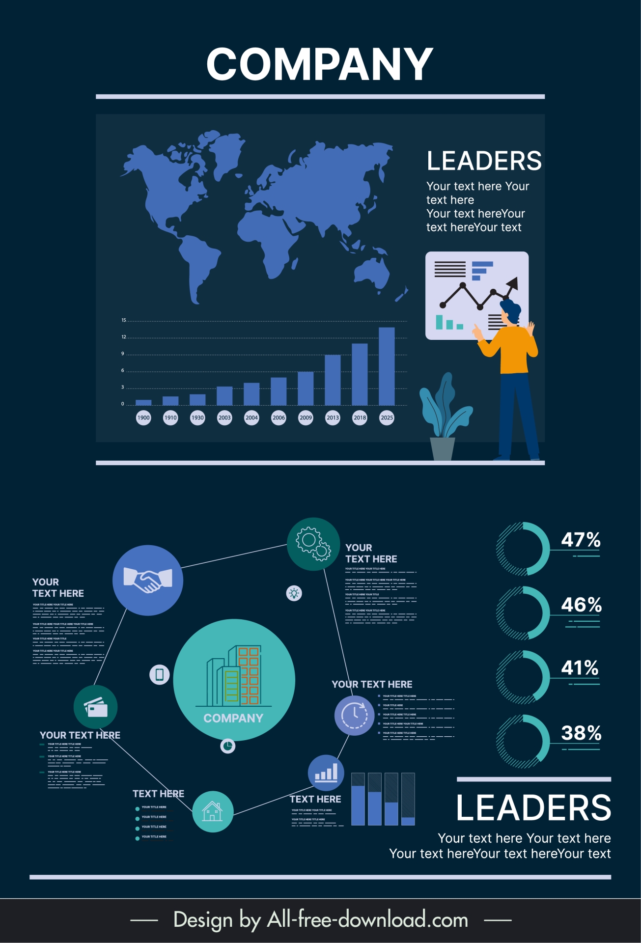 company infographic template flat dark business elements 