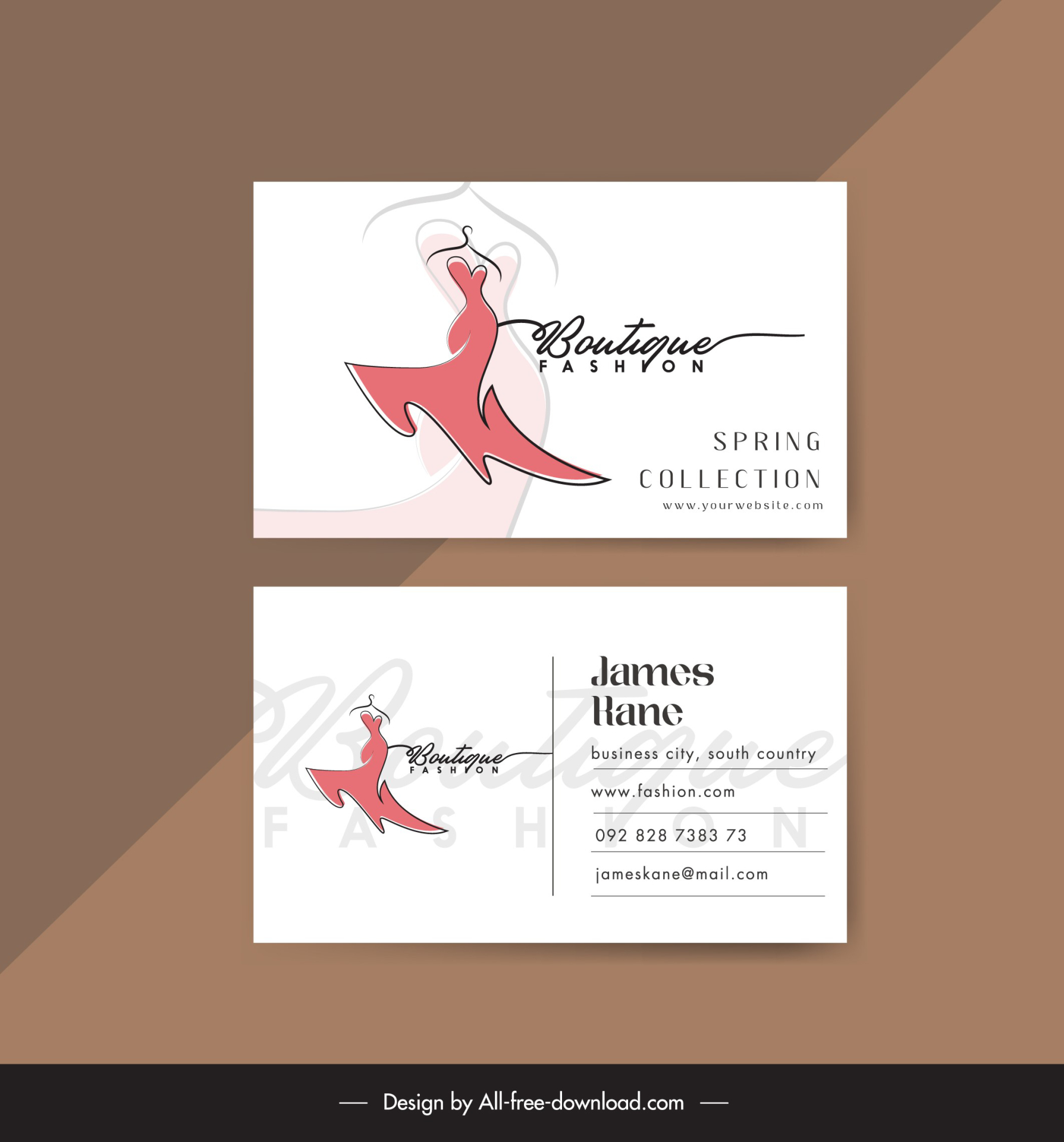 fashion business card template handdrawn lady dress sketch