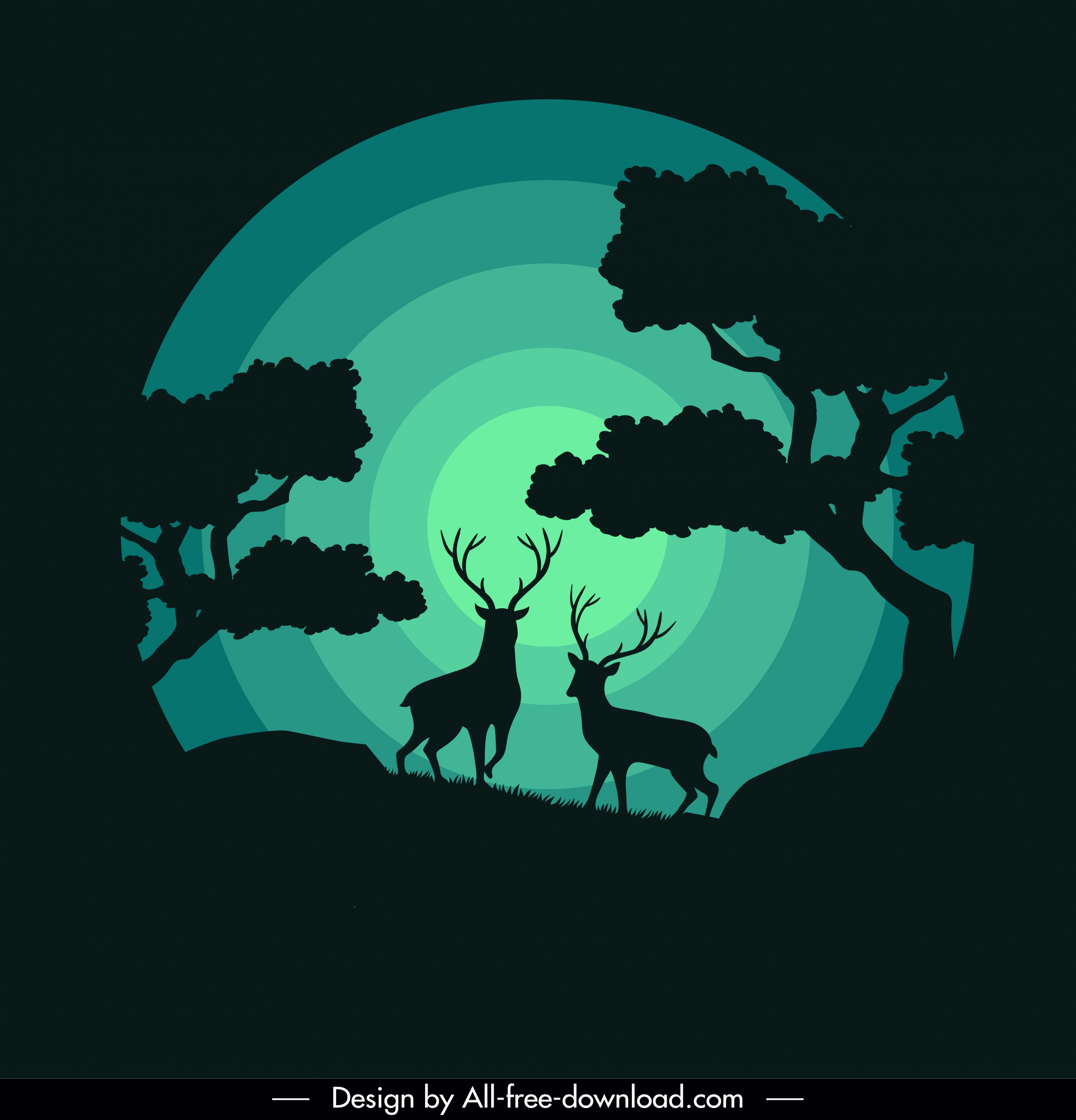 wildlife background reindeer moonlight sketch dark silhouette