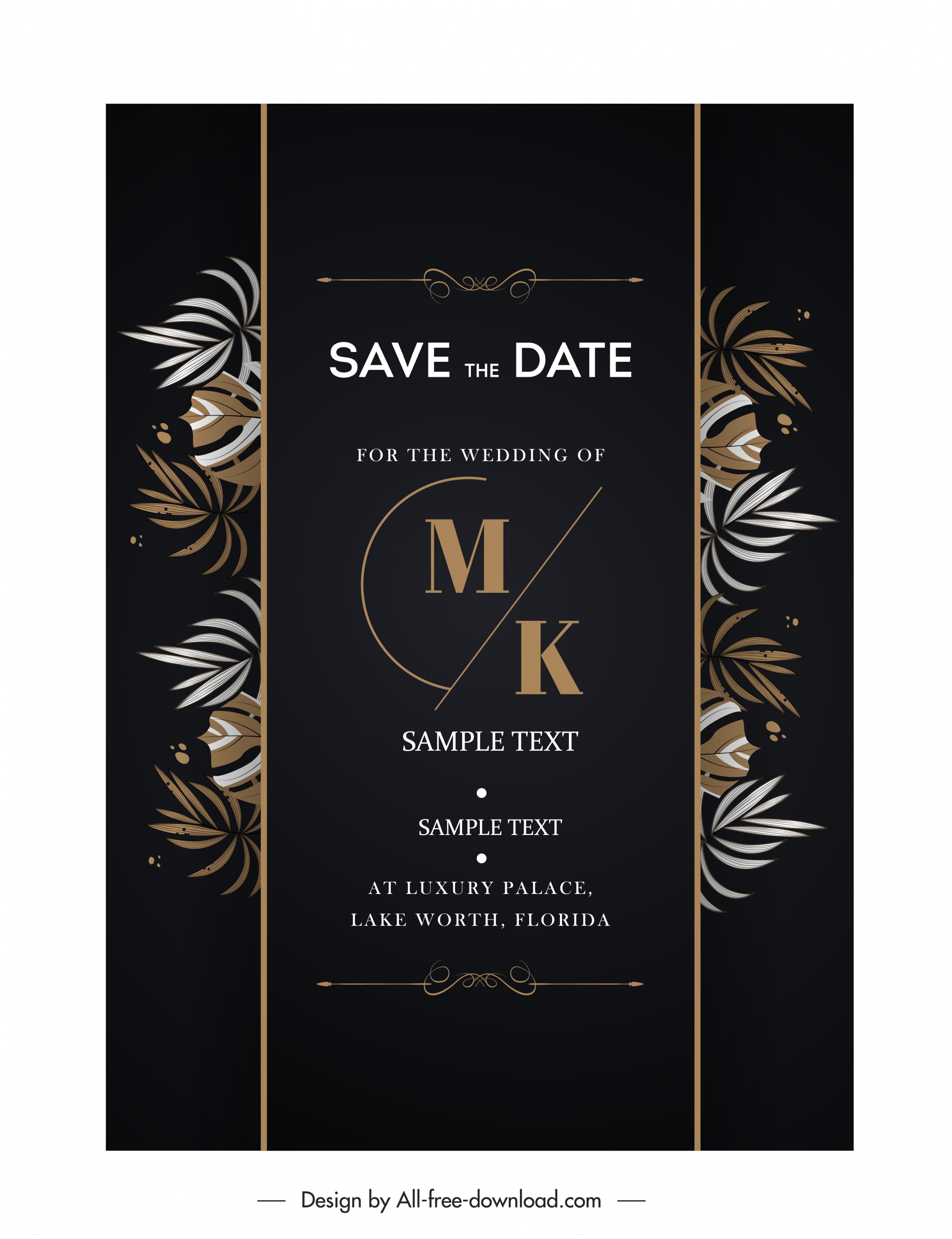 wedding card template elegant dark leaves decor