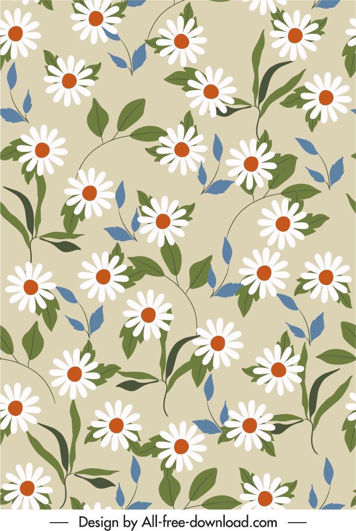 flowers pattern template bright colorful elegant petals leaf