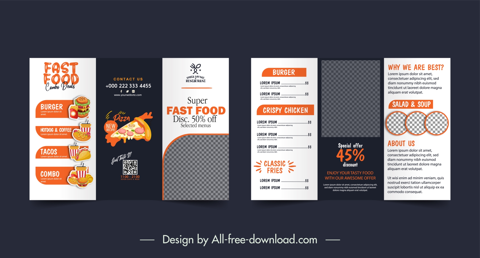 fast food restaurant brochure template checkered contrast decor